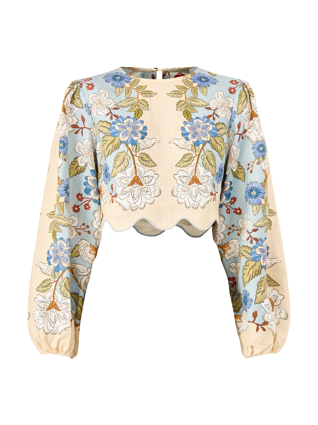 Garden Scarf Blue Long Sleeve Blouse