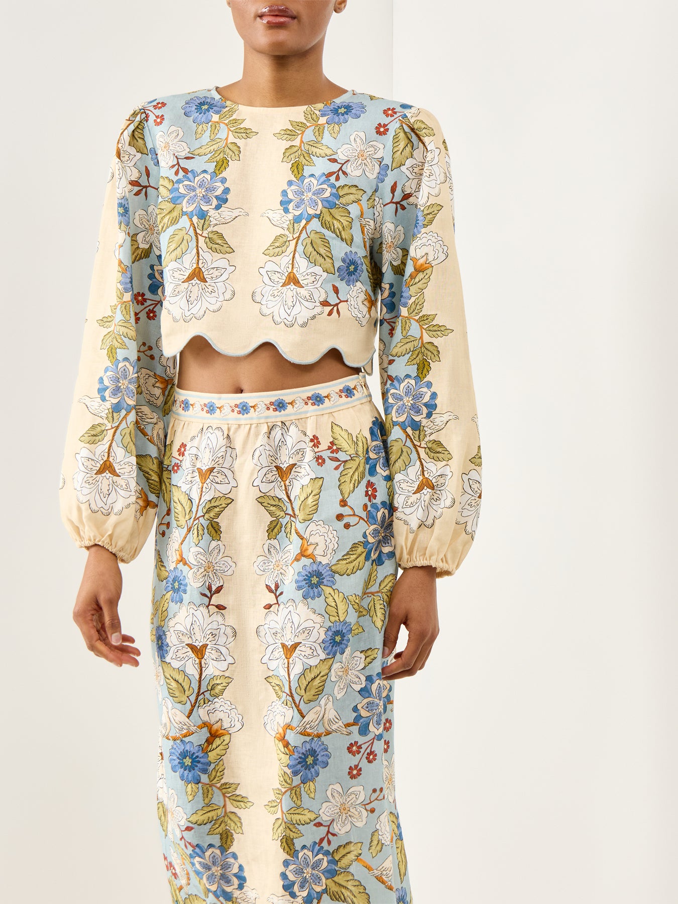 Garden Scarf Blue Long Sleeve Blouse