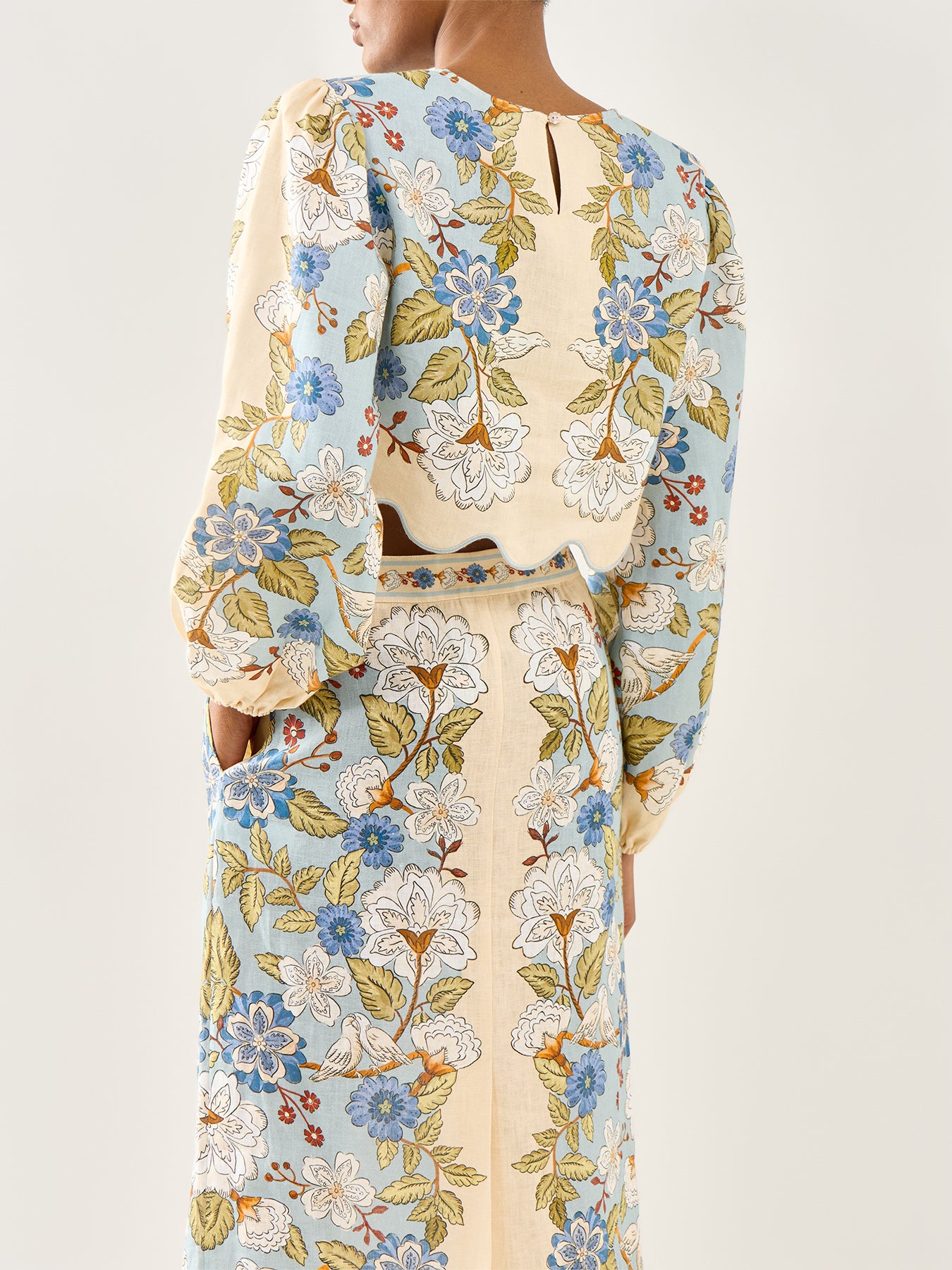 Garden Scarf Blue Long Sleeve Blouse