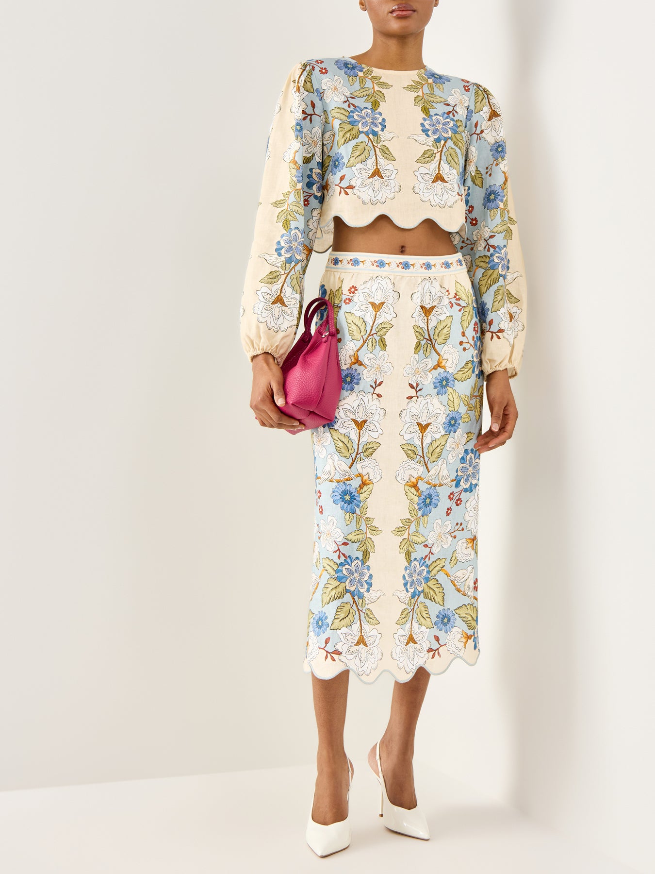 Garden Scarf Blue Midi Skirt