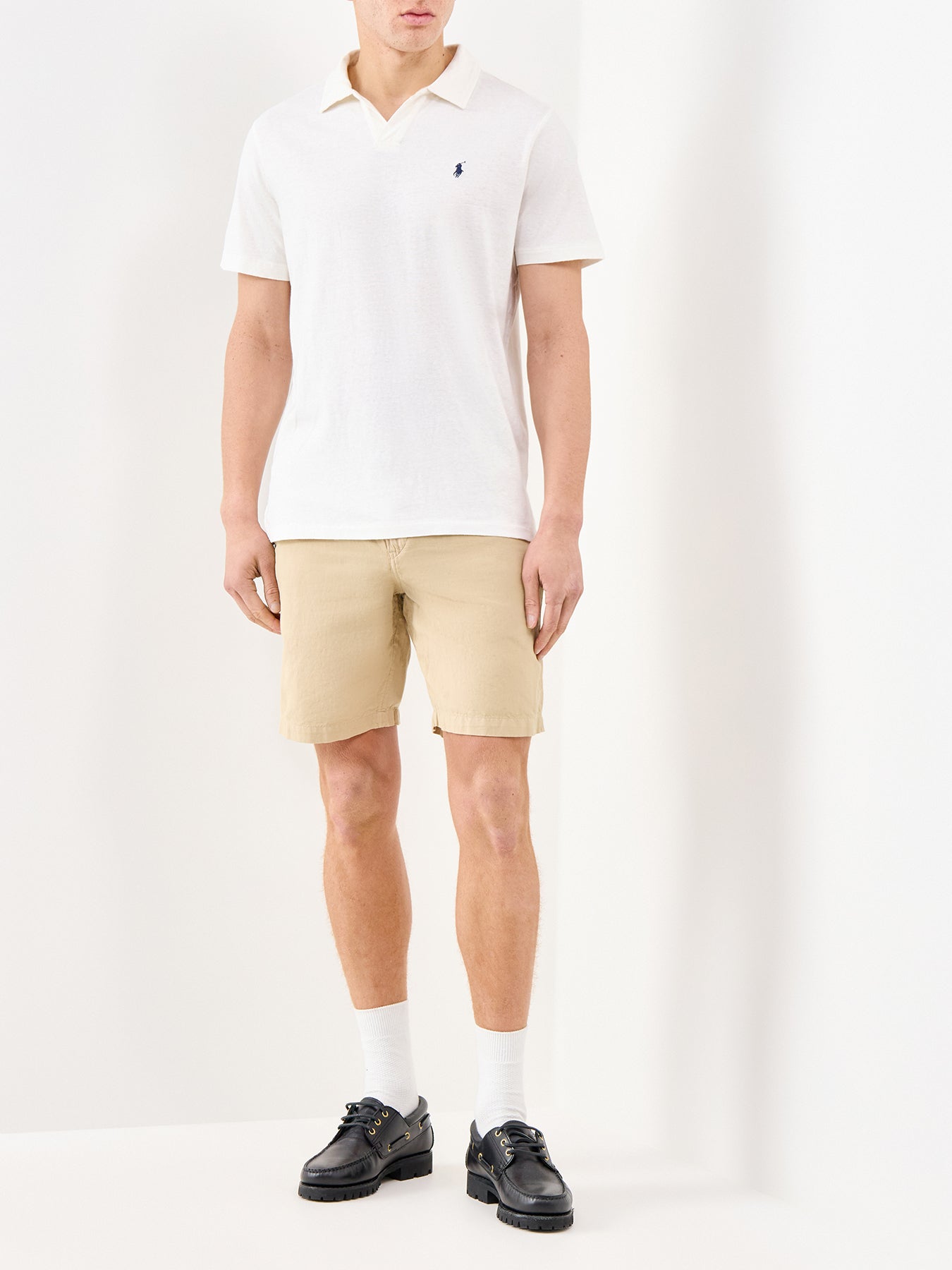 Open Neck Linen Polo Shirt Cream