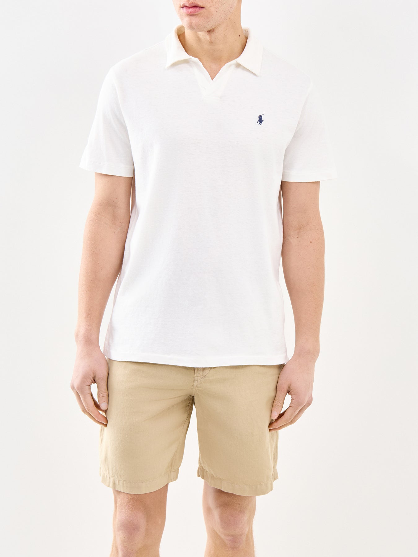 Open Neck Linen Polo Shirt Cream