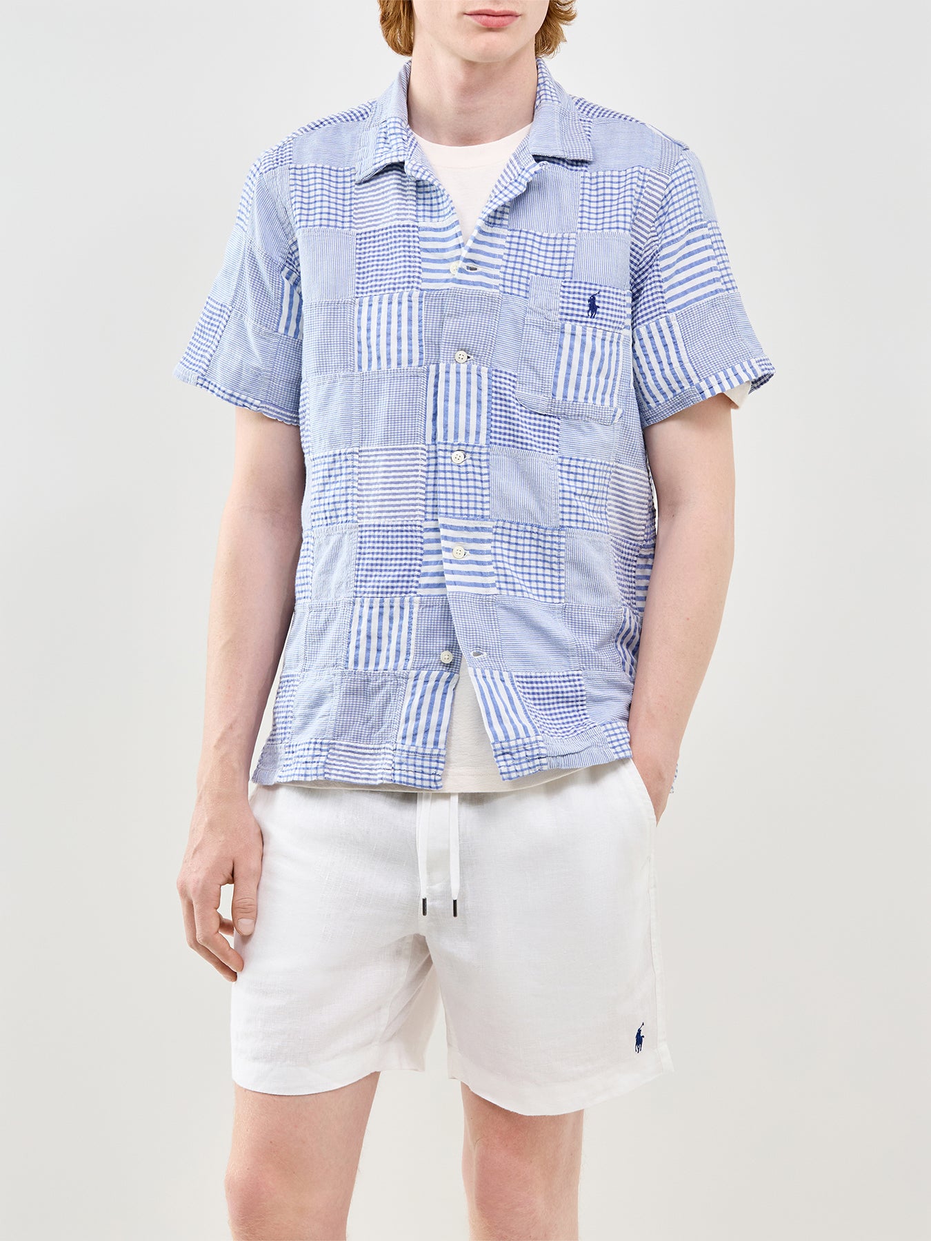 Seersucker Patch Shirt Blue