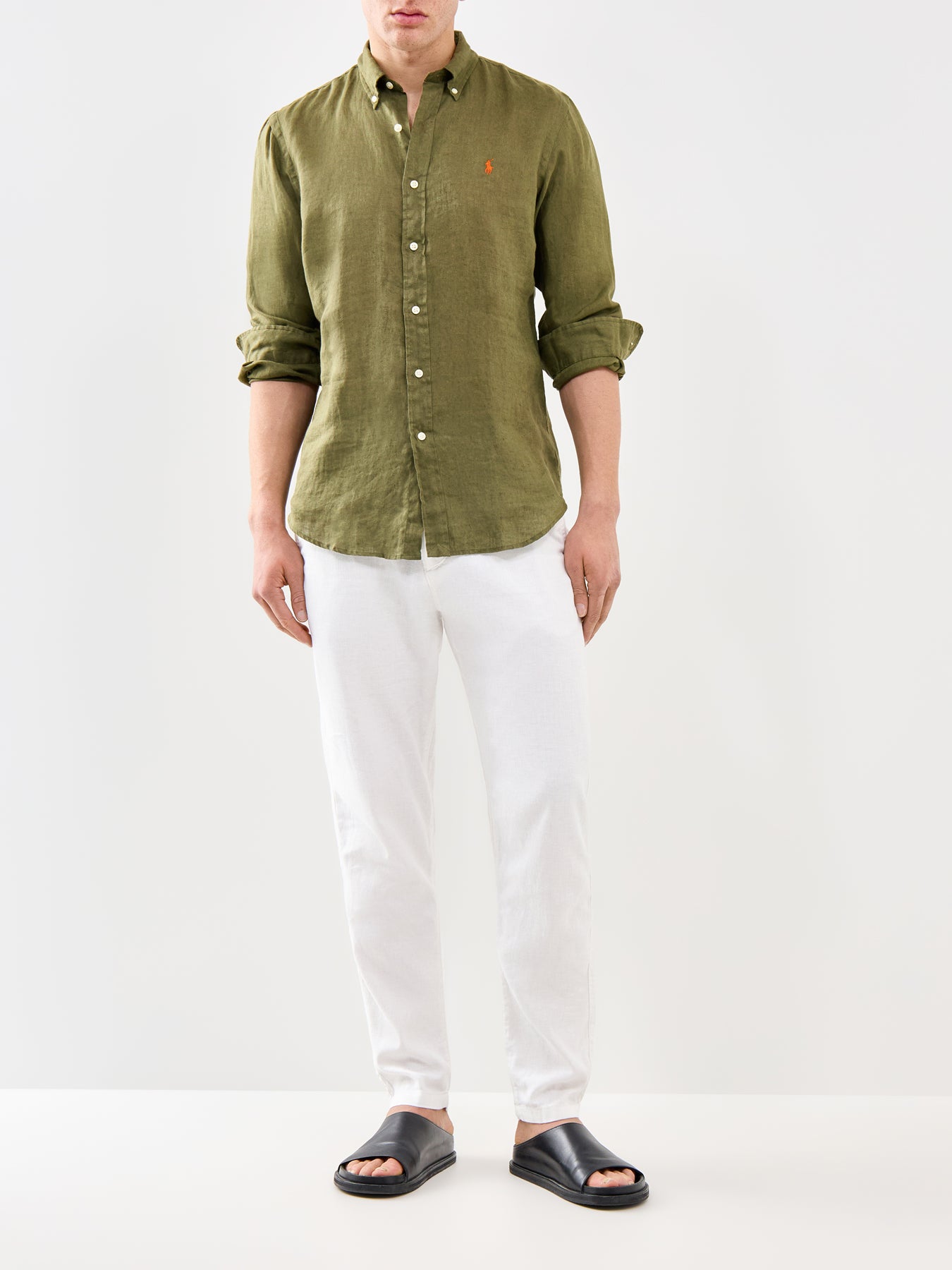 Custom Fit Linen Shirt Olive