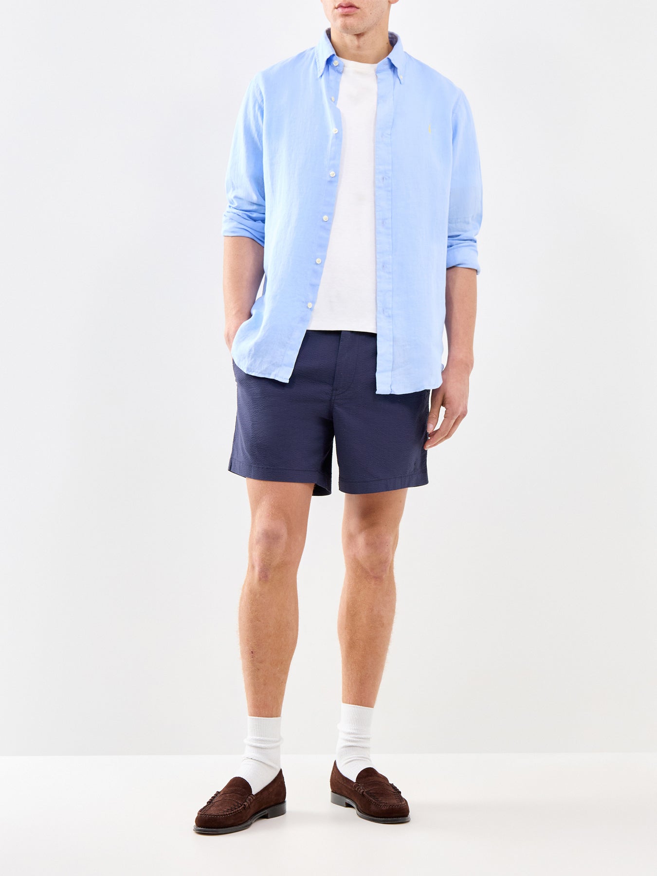 Custom Fit Linen Shirt Blue