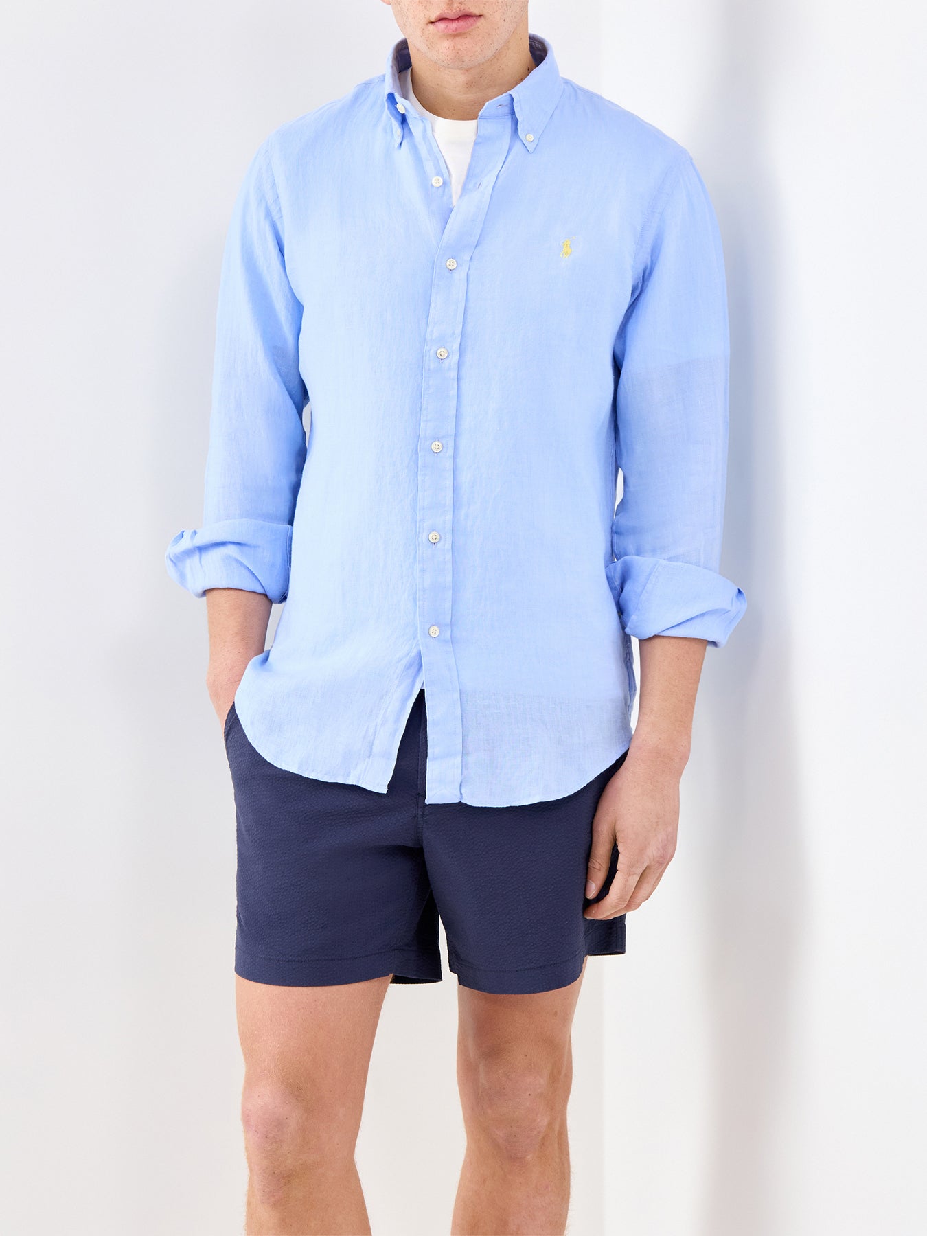 Custom Fit Linen Shirt Blue