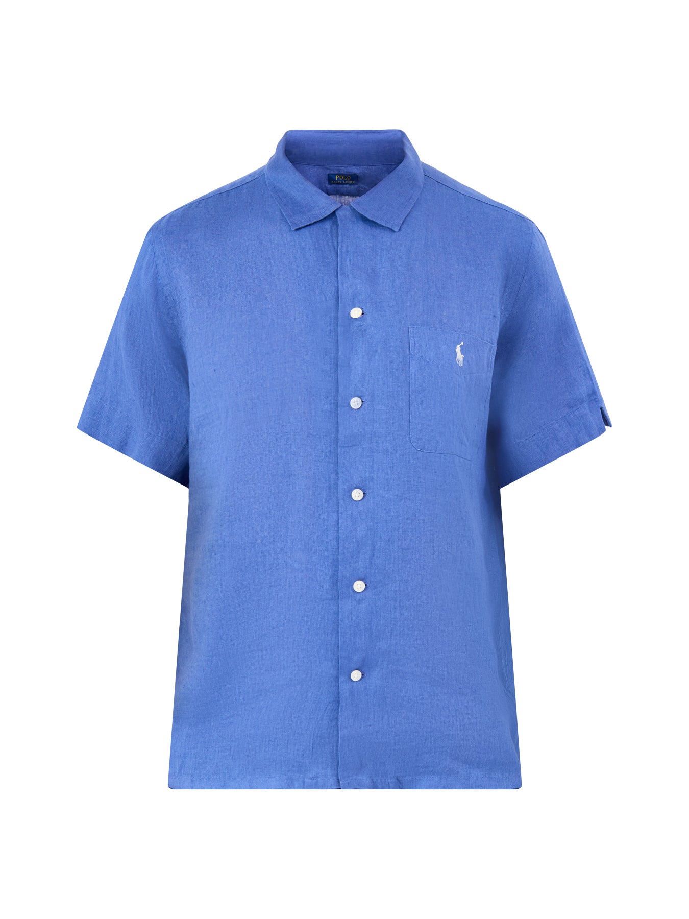 Open Collar Linen Shirt Blue