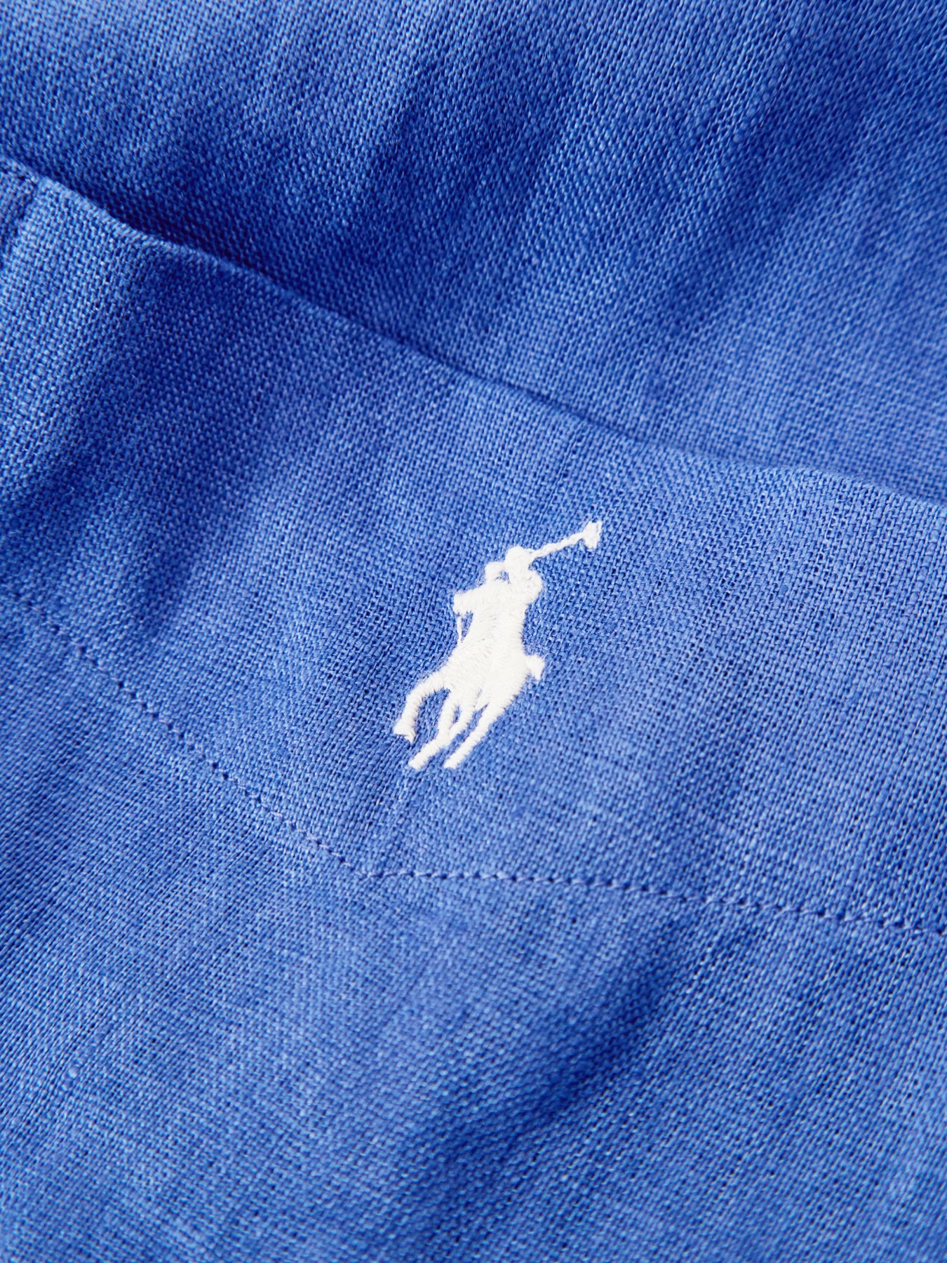 Open Collar Linen Shirt Blue