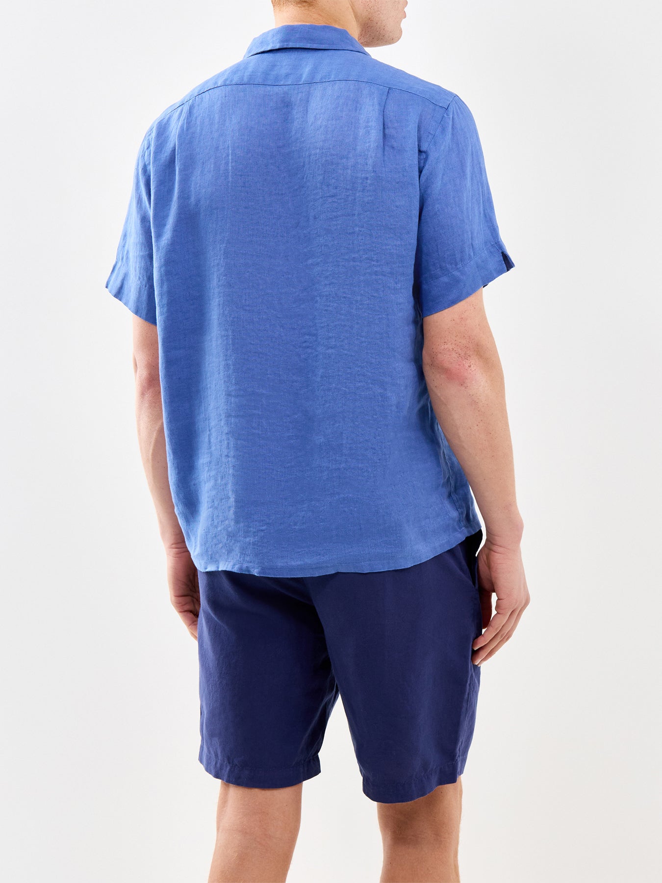 Open Collar Linen Shirt Blue