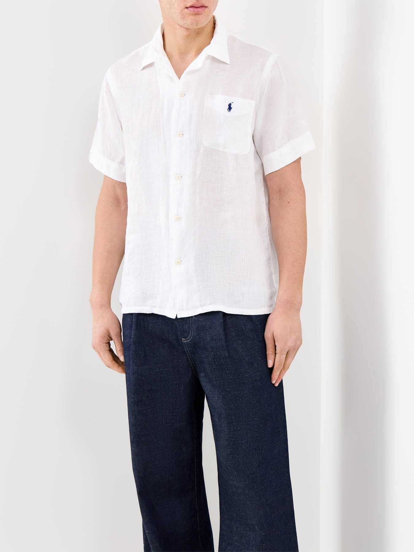 Open Collar Linen Shirt White
