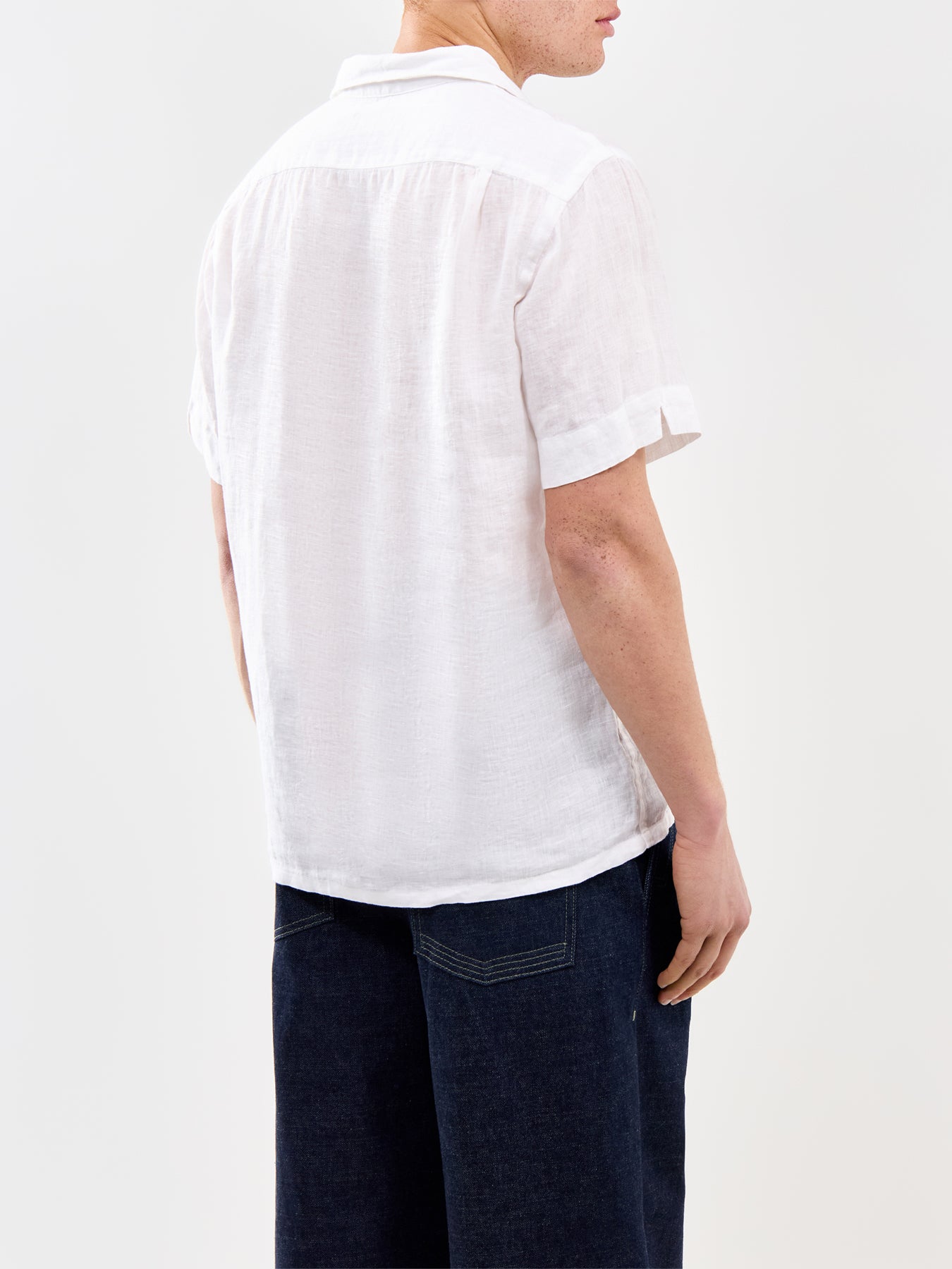 Open Collar Linen Shirt White