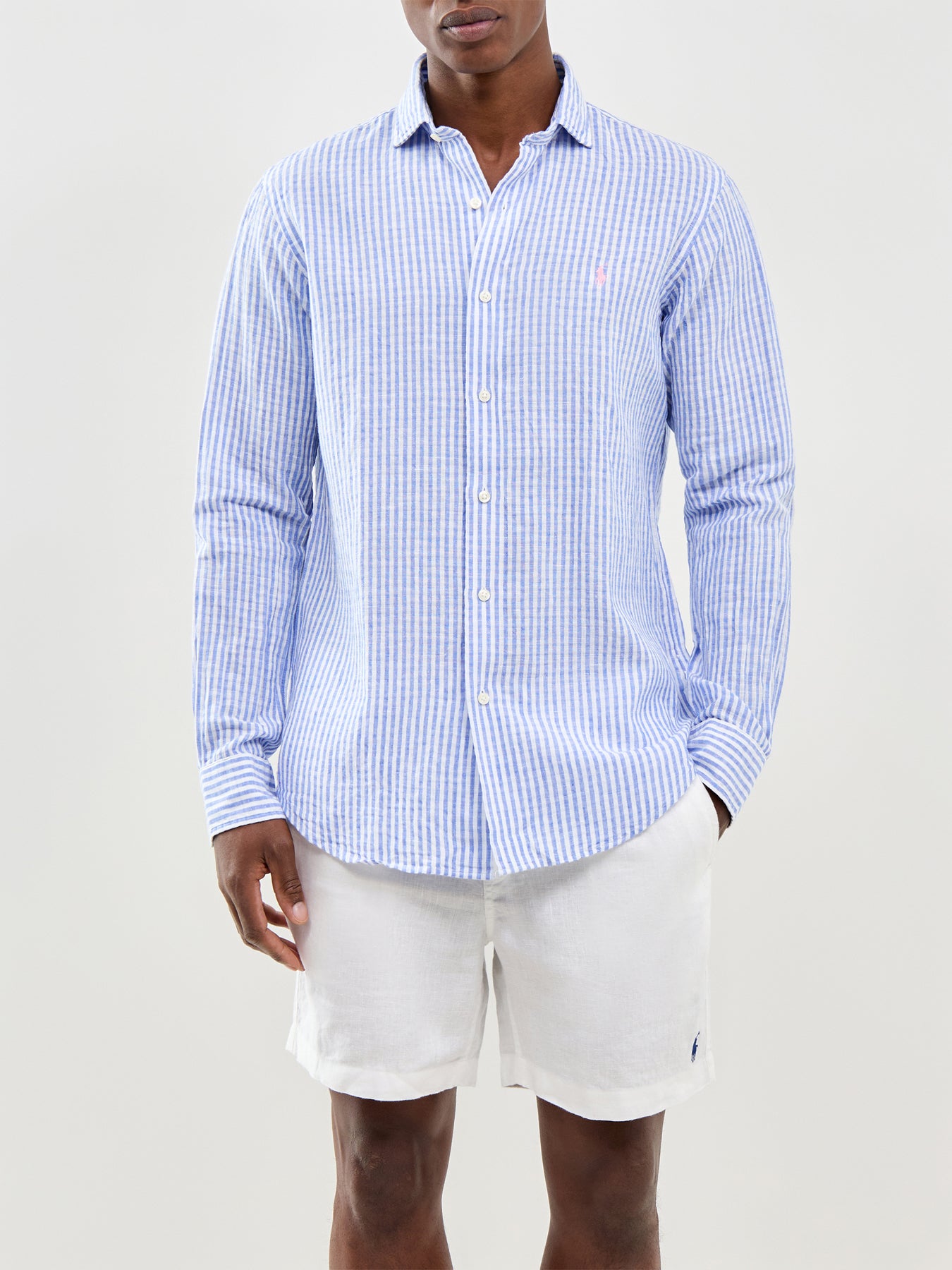 Seersucker Stripe Linen Shirt Blue