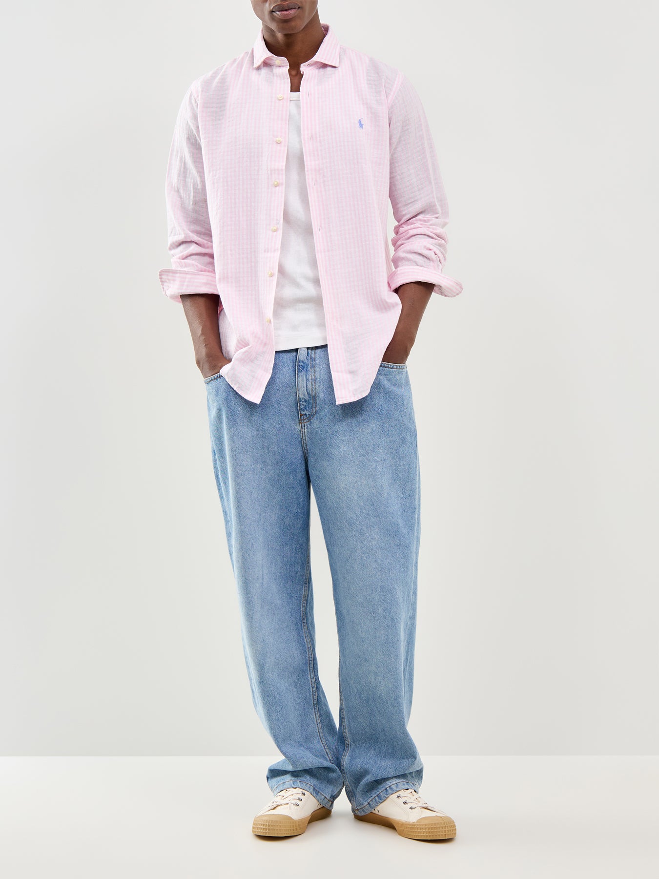 Seersucker Stripe Linen Shirt Pink