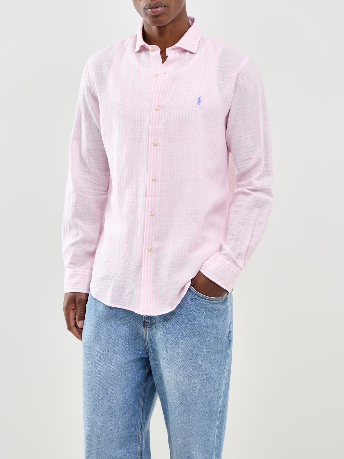 Seersucker Stripe Linen Shirt Pink