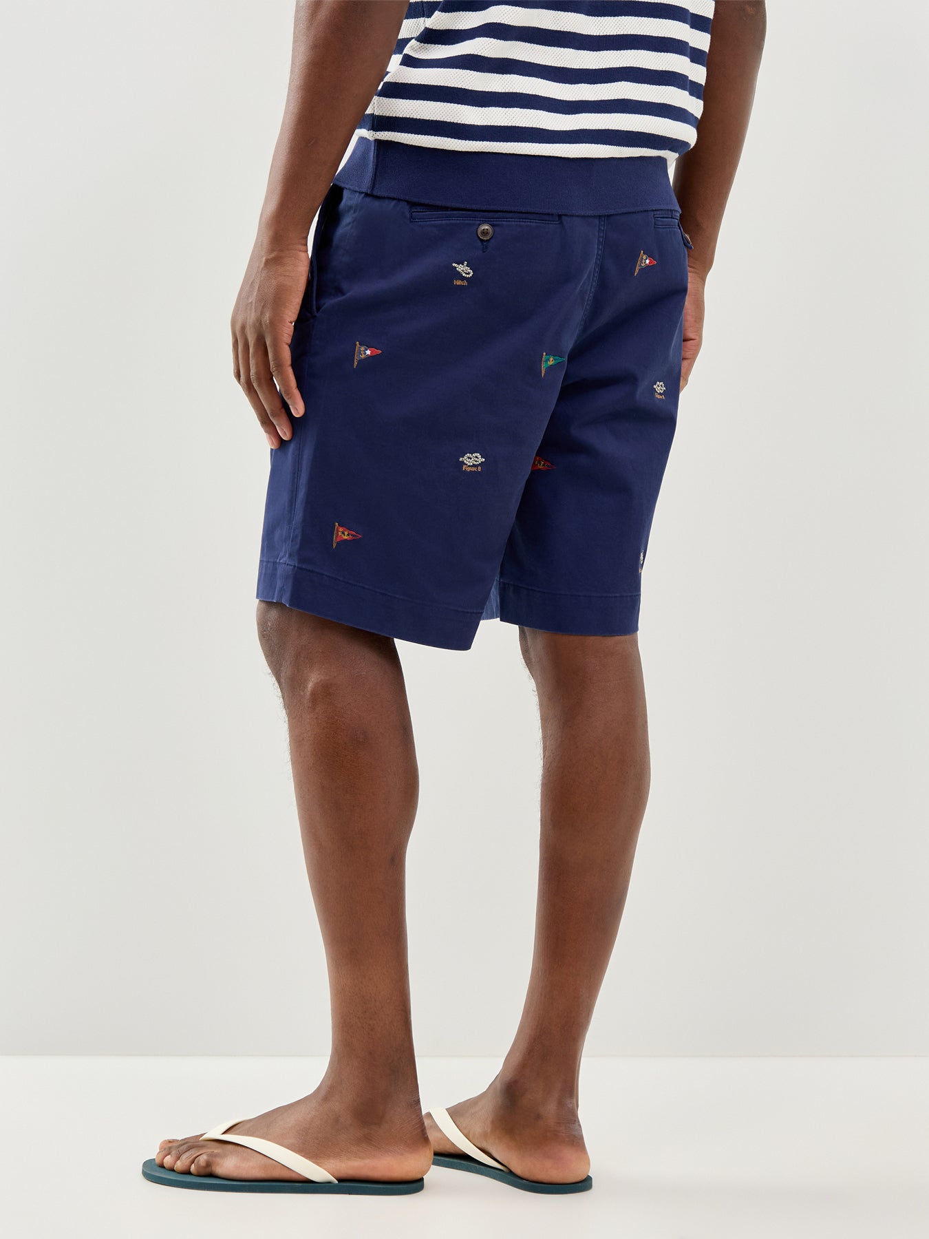 Embroidered Flag Shorts Navy