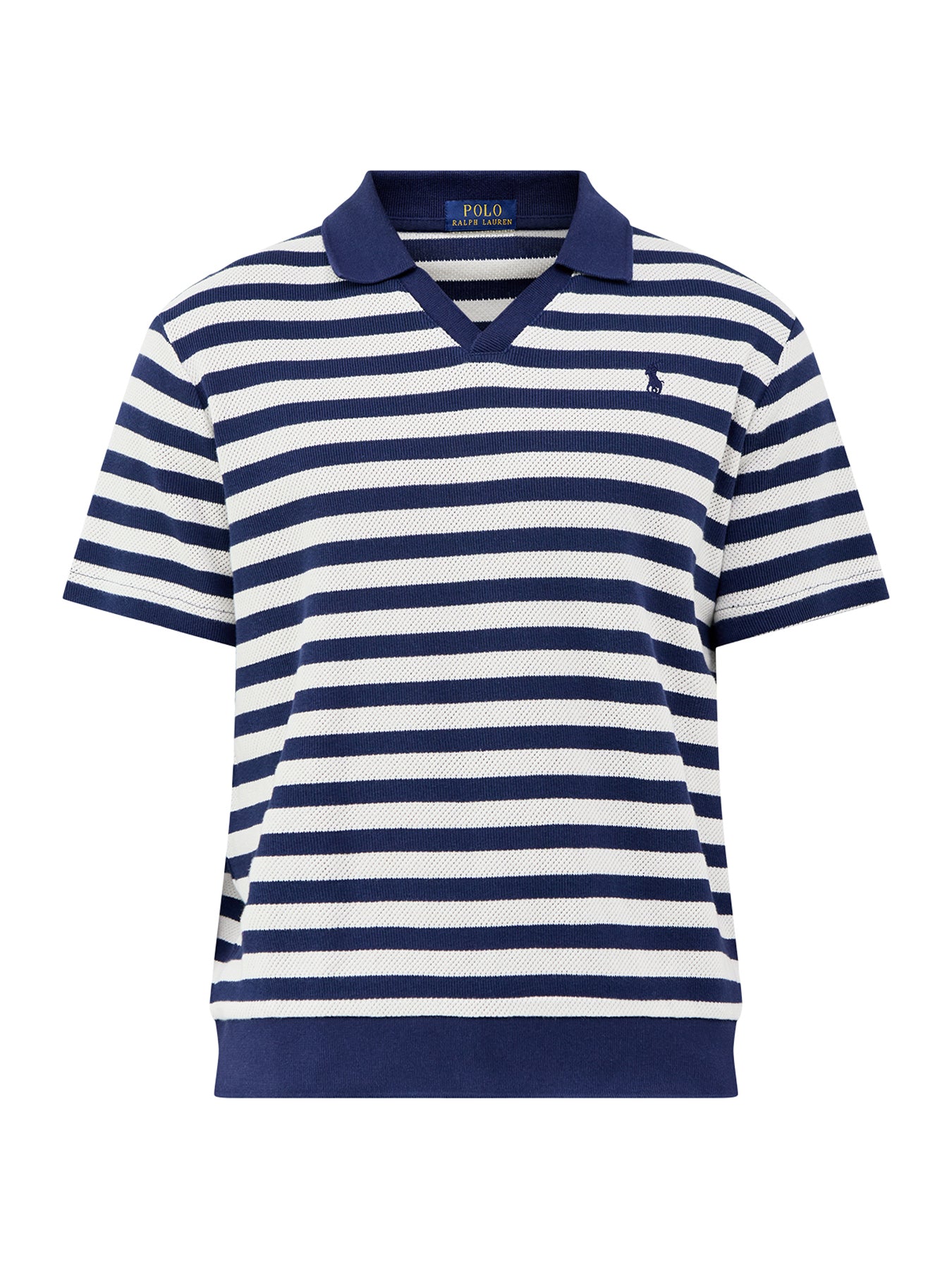 Open Neck Stripe Polo Navy