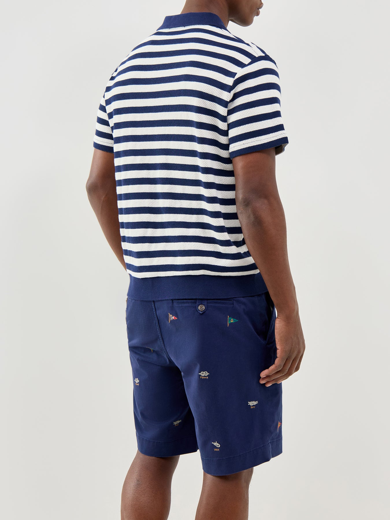 Open Neck Stripe Polo Navy
