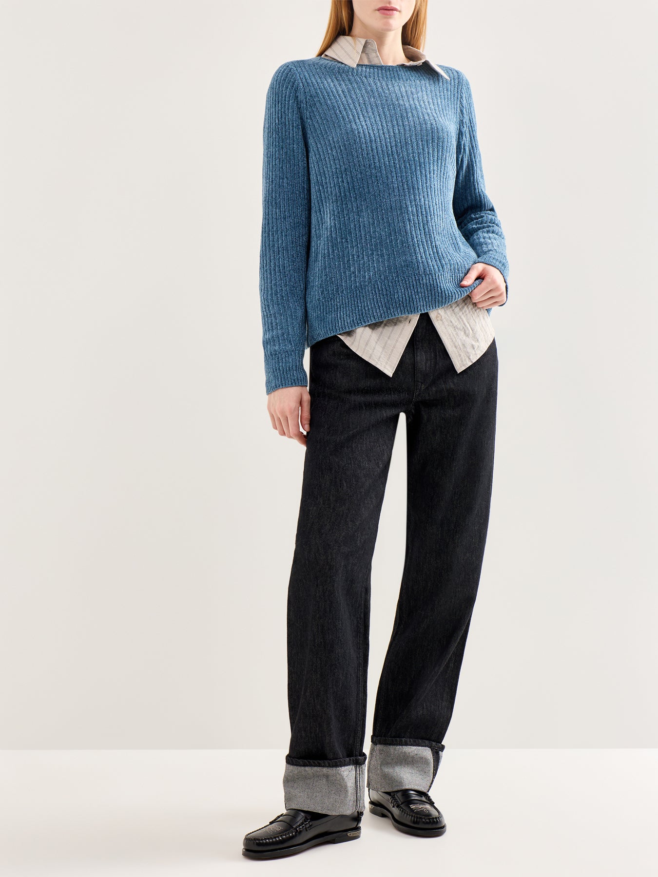 Square Armhole Wool Sweater Blue