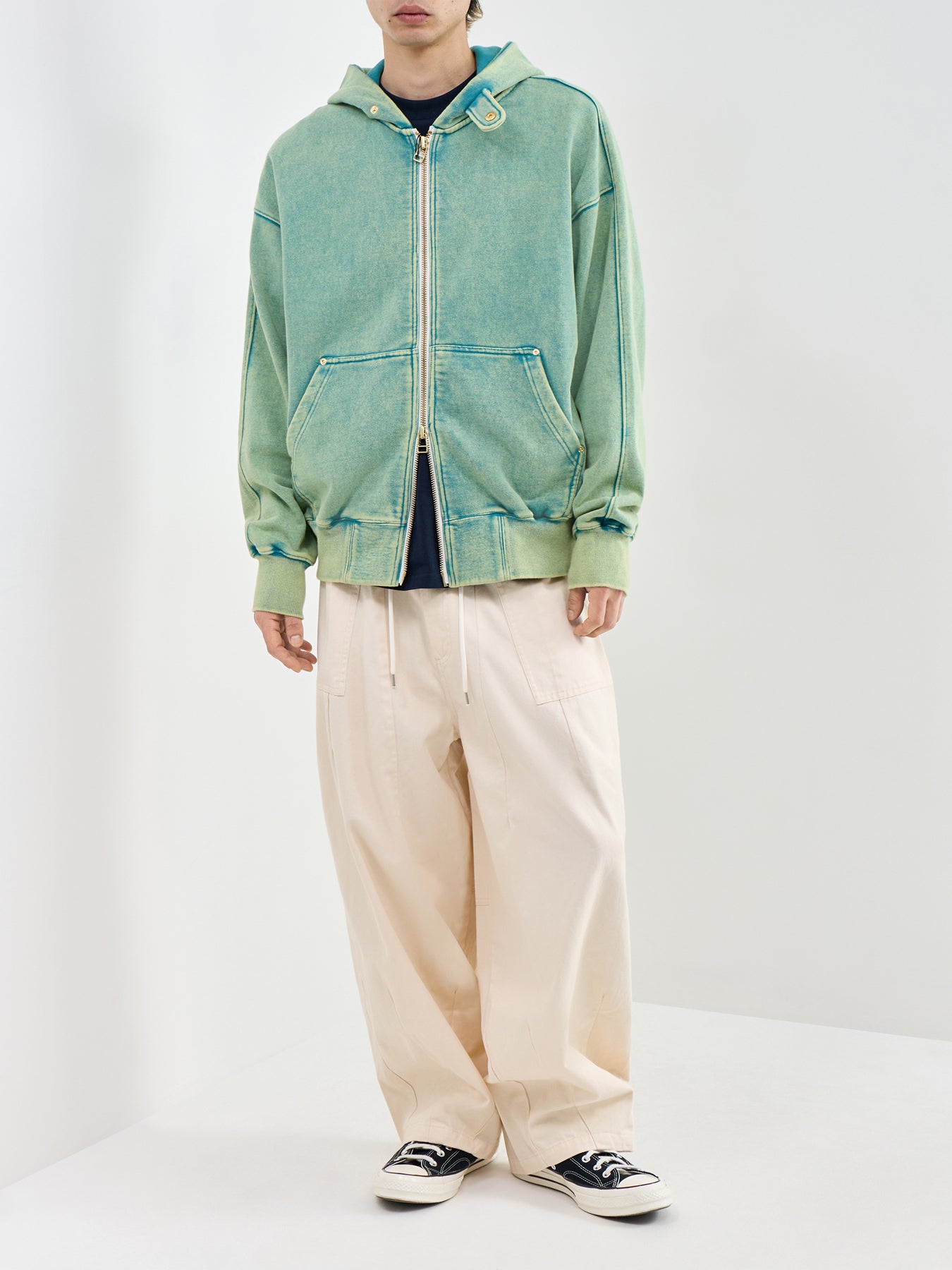Vintage Dyeing Zip Parka Blue