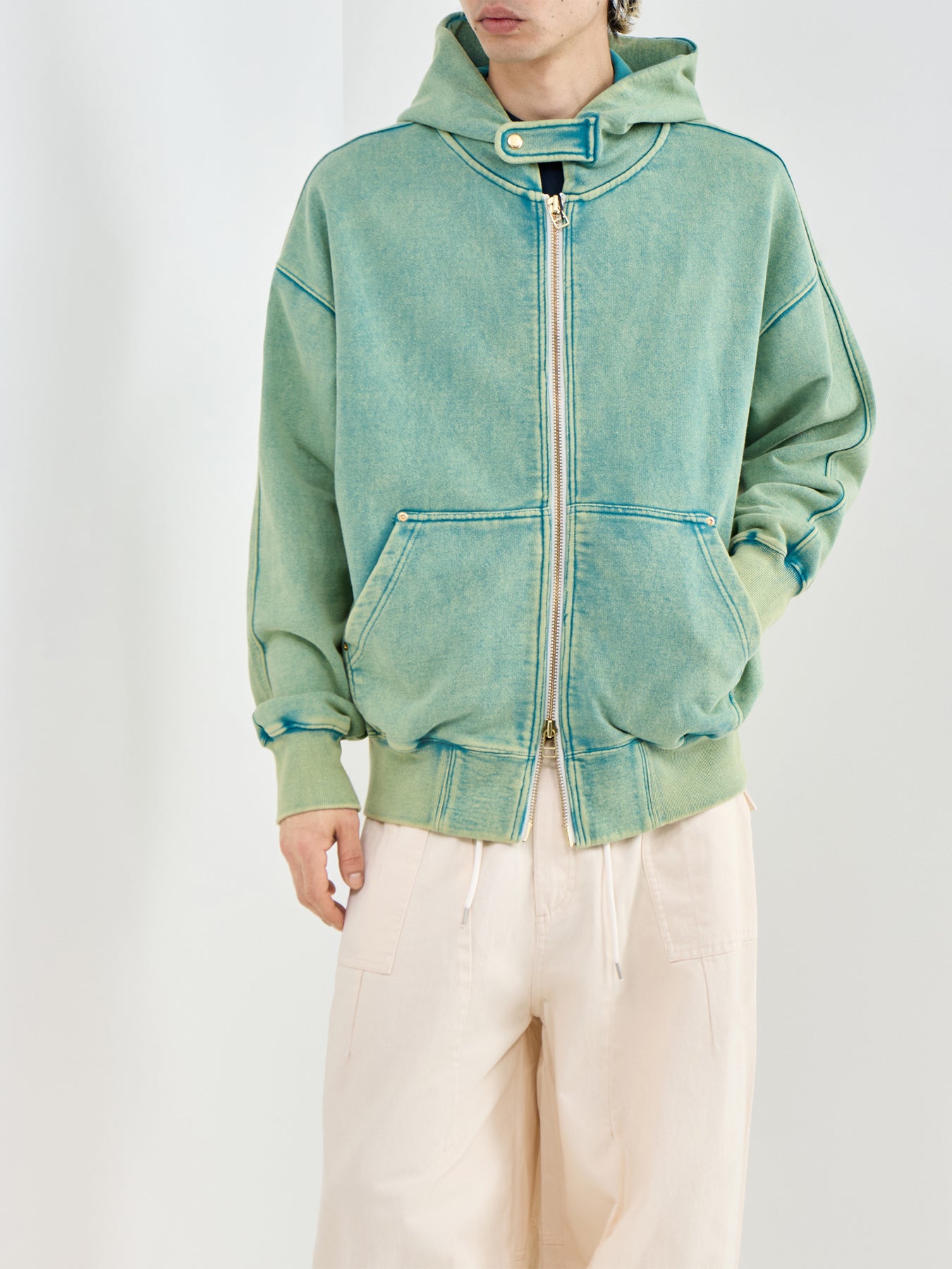 Vintage Dyeing Zip Parka Blue
