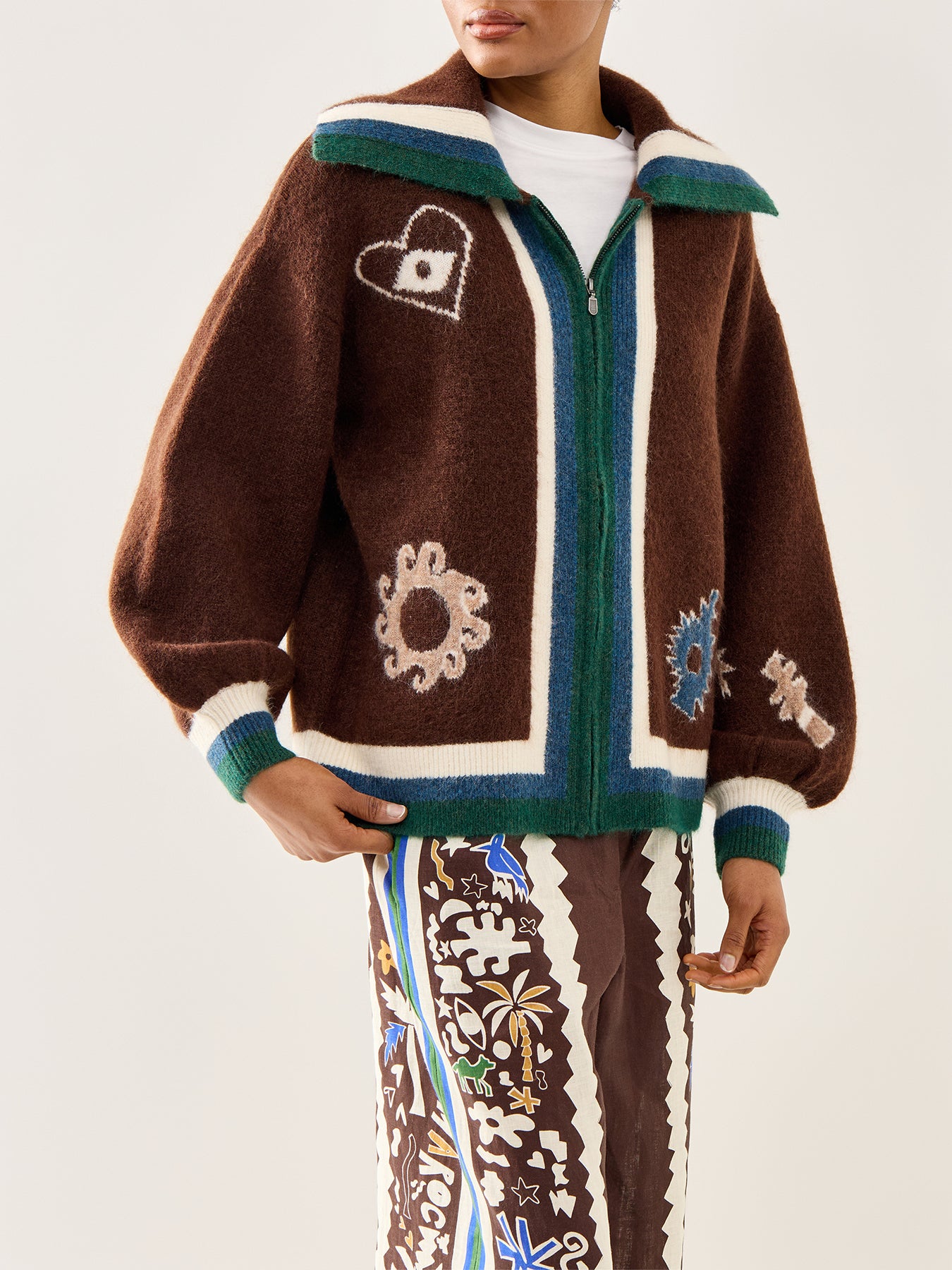 Maroc Zip Up Knit Cardigan Chocolate