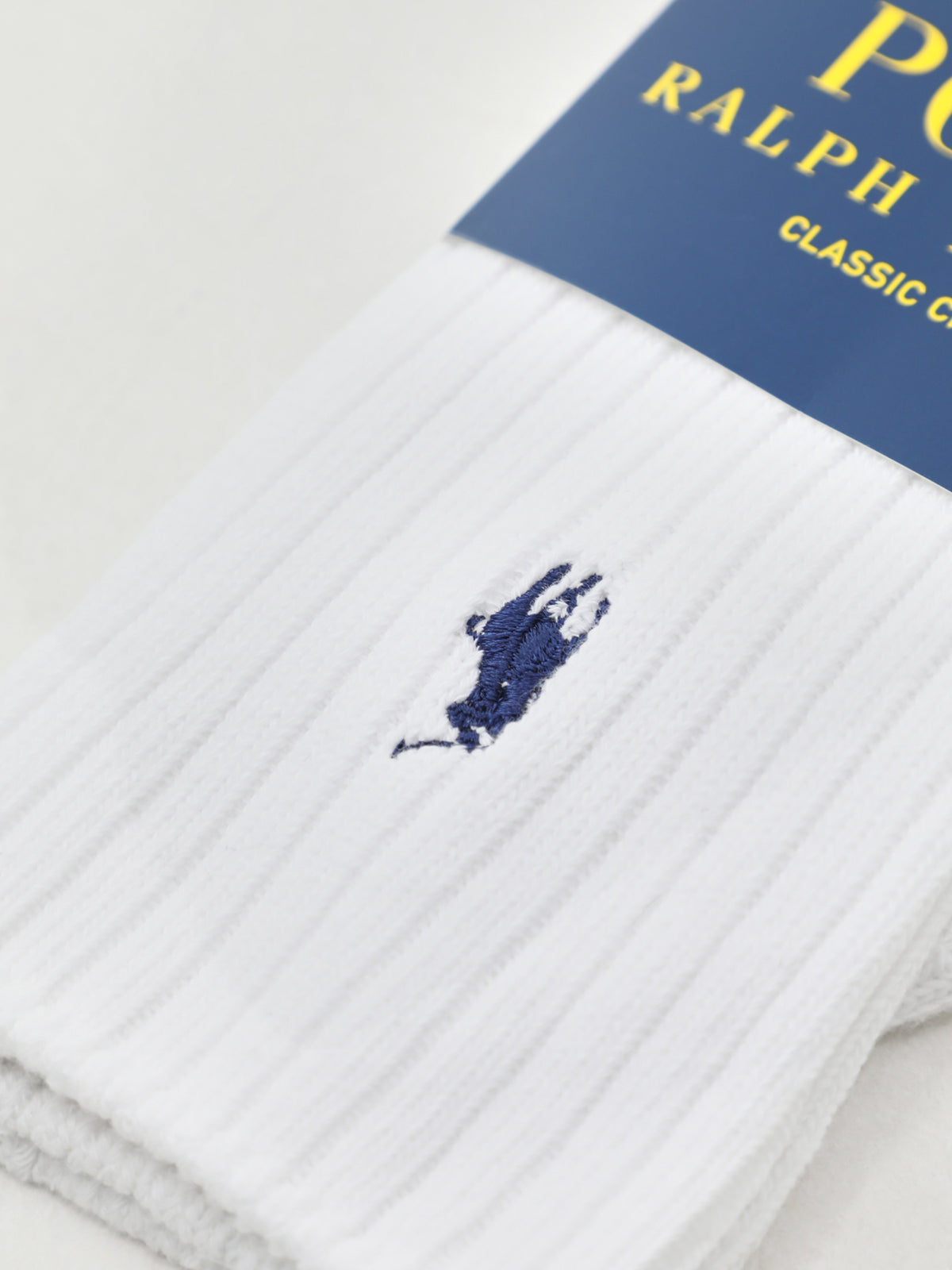 Cotton Blend Single Crew Socks - White & Navy