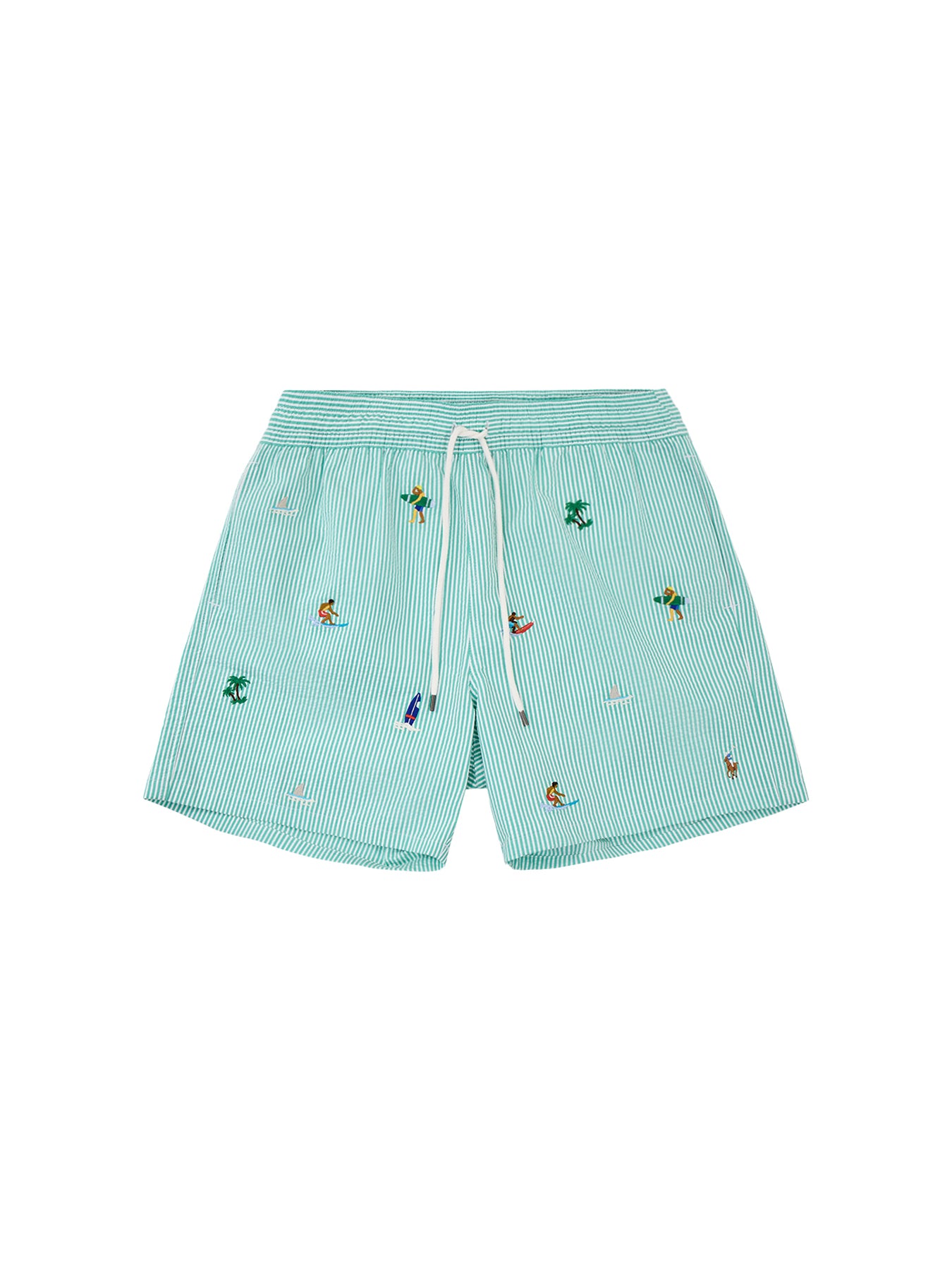 Embroidered Seersucker Swim Shorts Green
