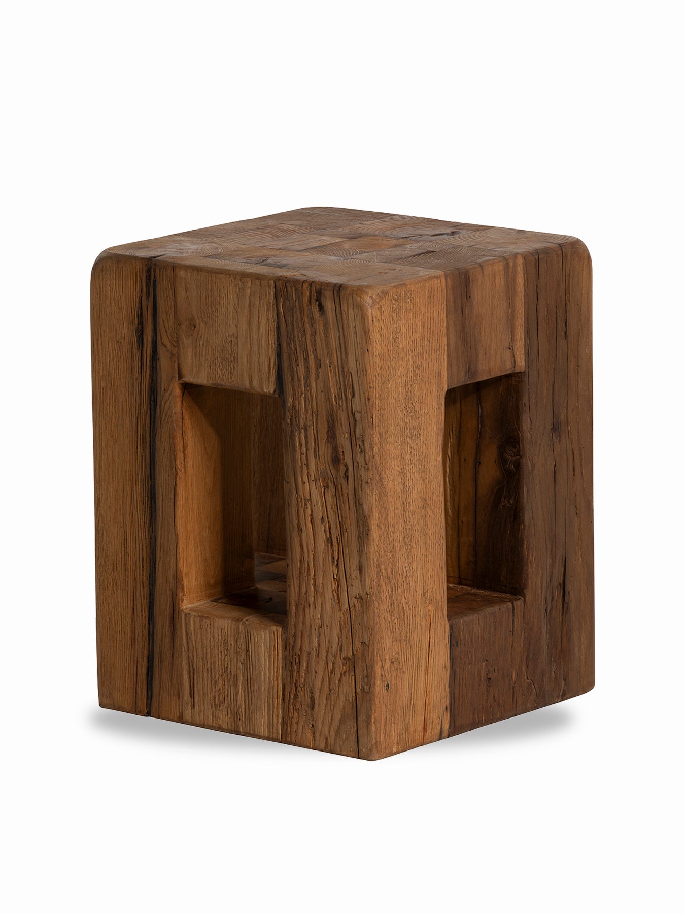Strath Recycled Oak Stool Brown