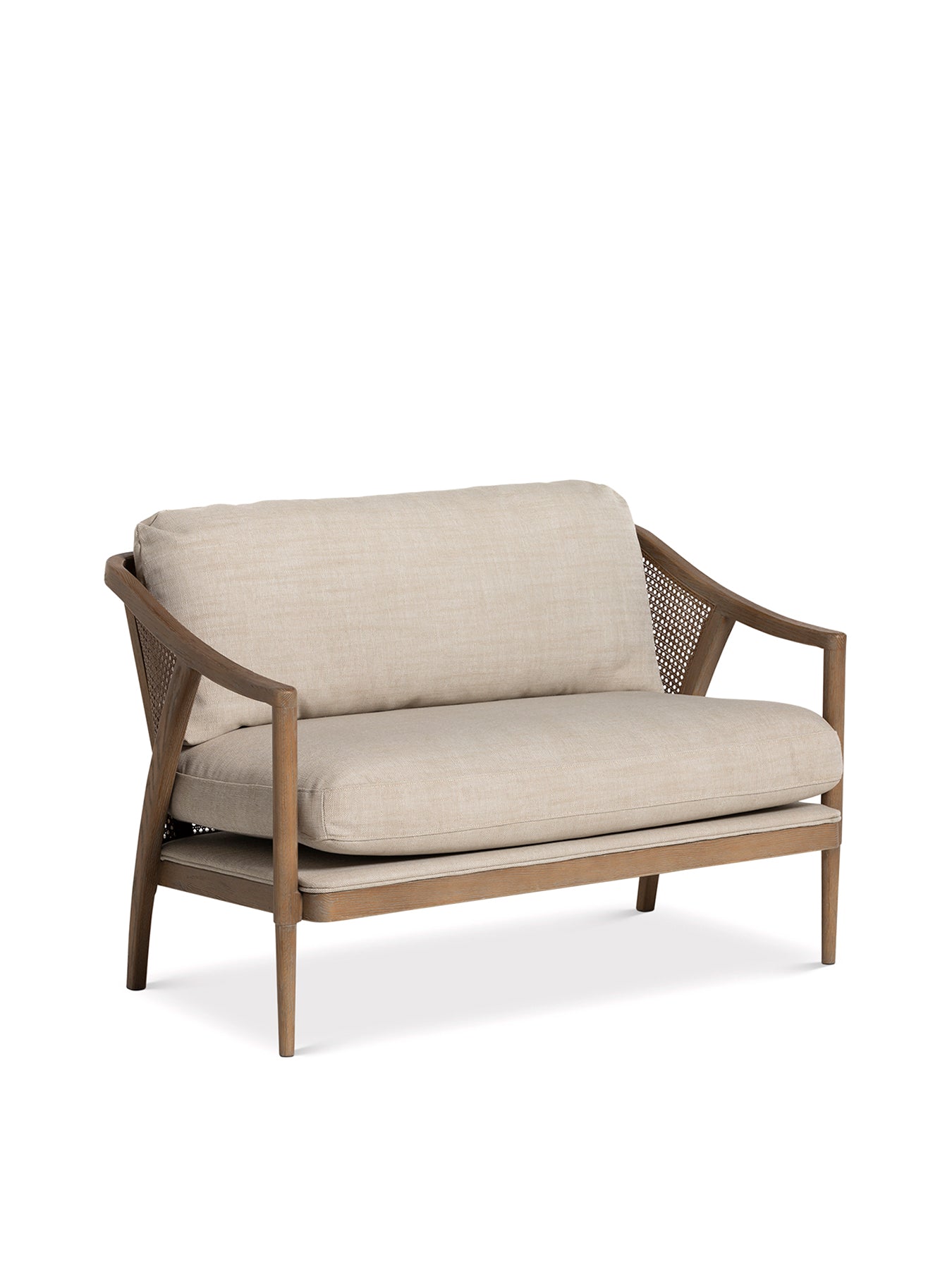 Pascal Beige Fabric 2-Seater Sofa with Rattan Sides
