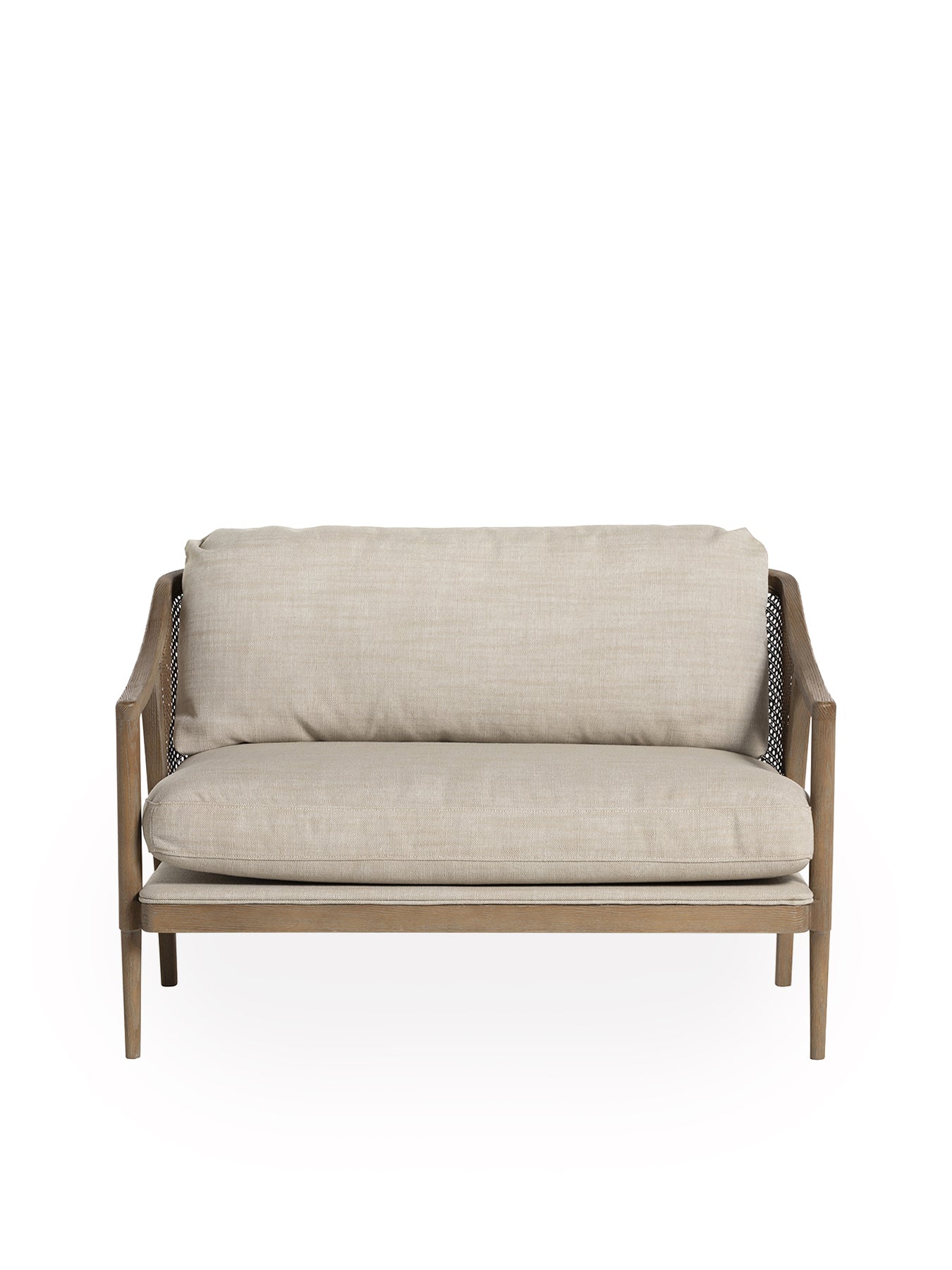 Pascal Beige Fabric 2-Seater Sofa with Rattan Sides