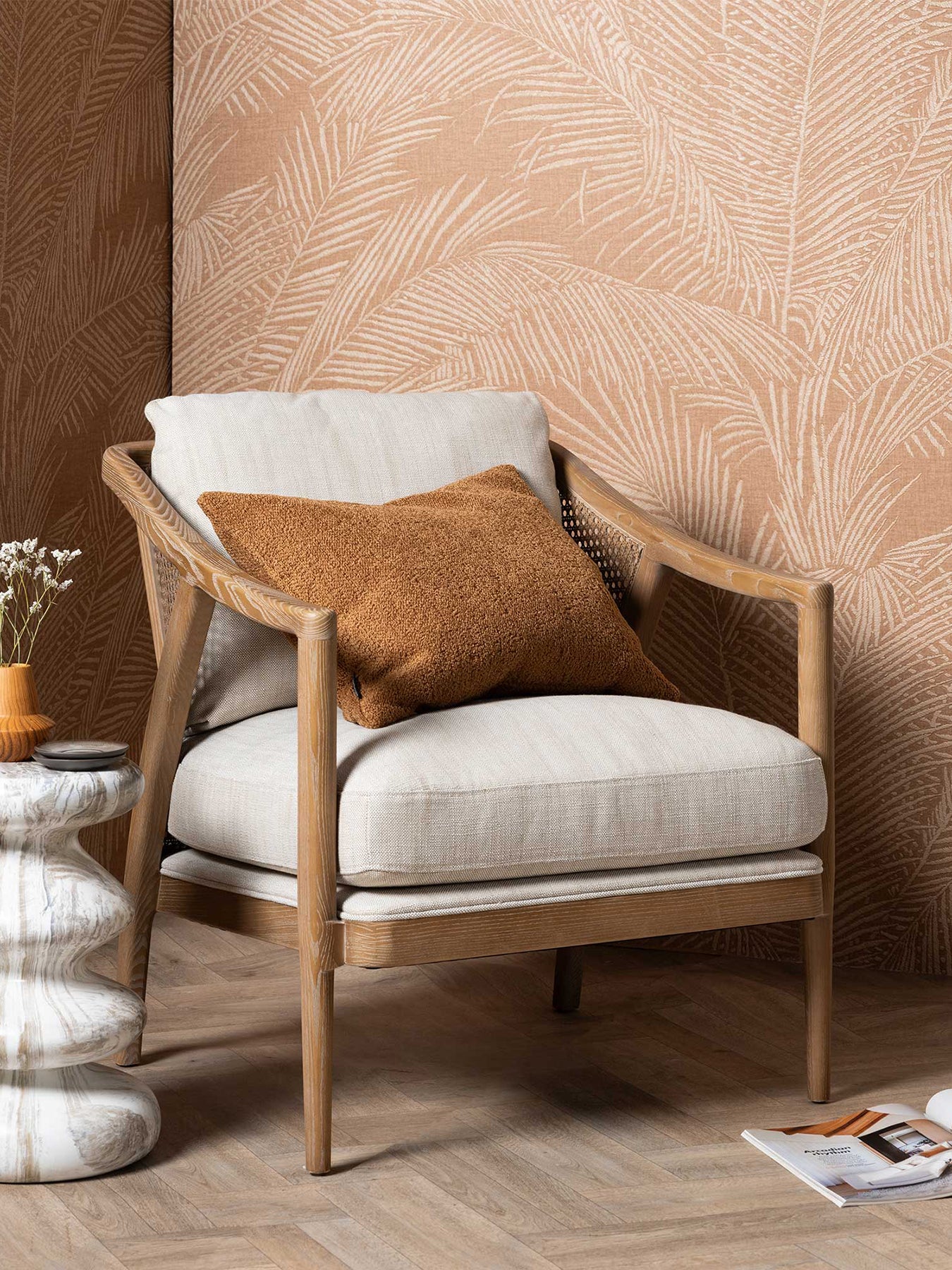 Pascal Beige Armchair with Rattan Sides