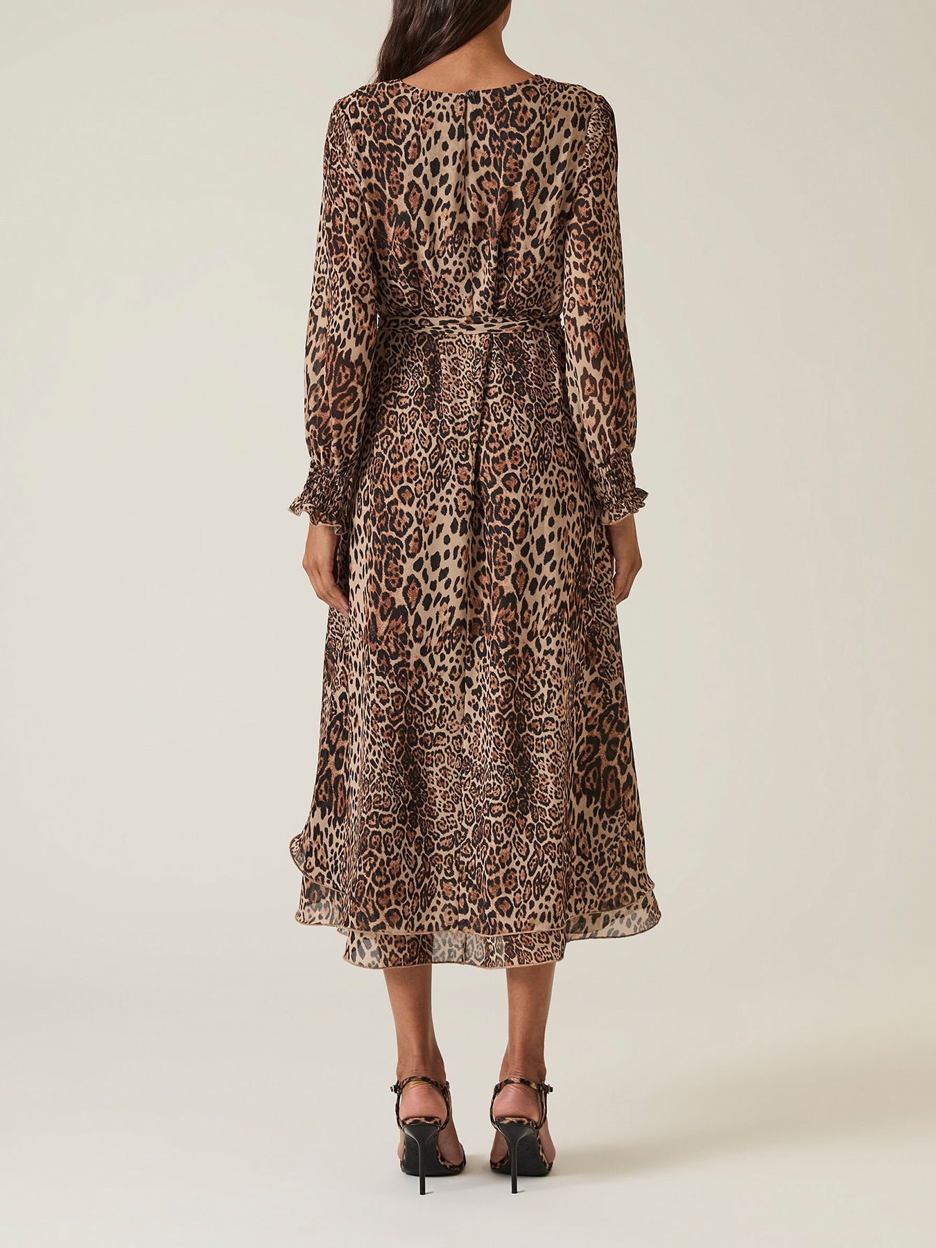 Leopard Wave Hem Maxi Dress Brown