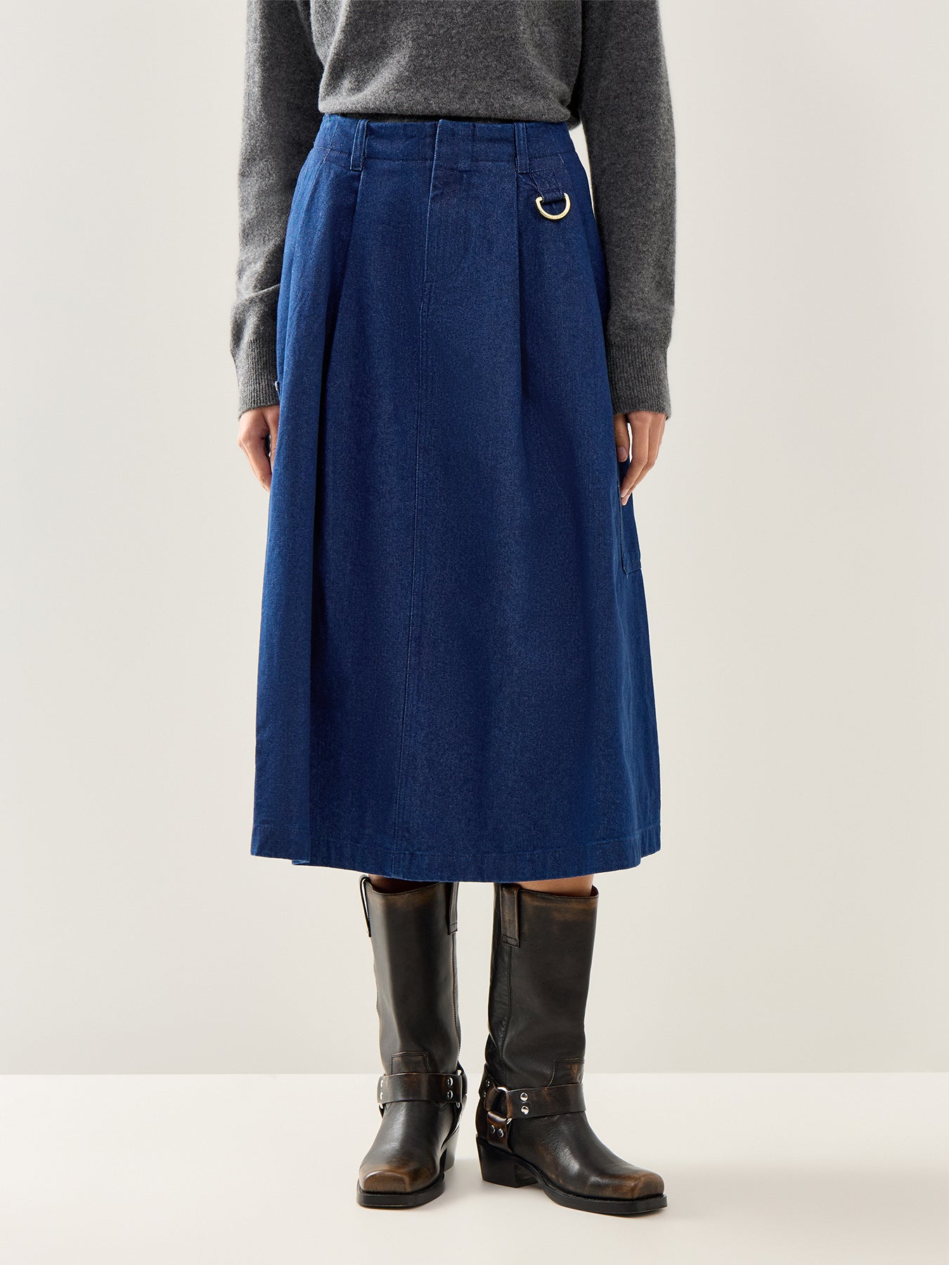 Saima Denim Midi Skirt Rinse Wash