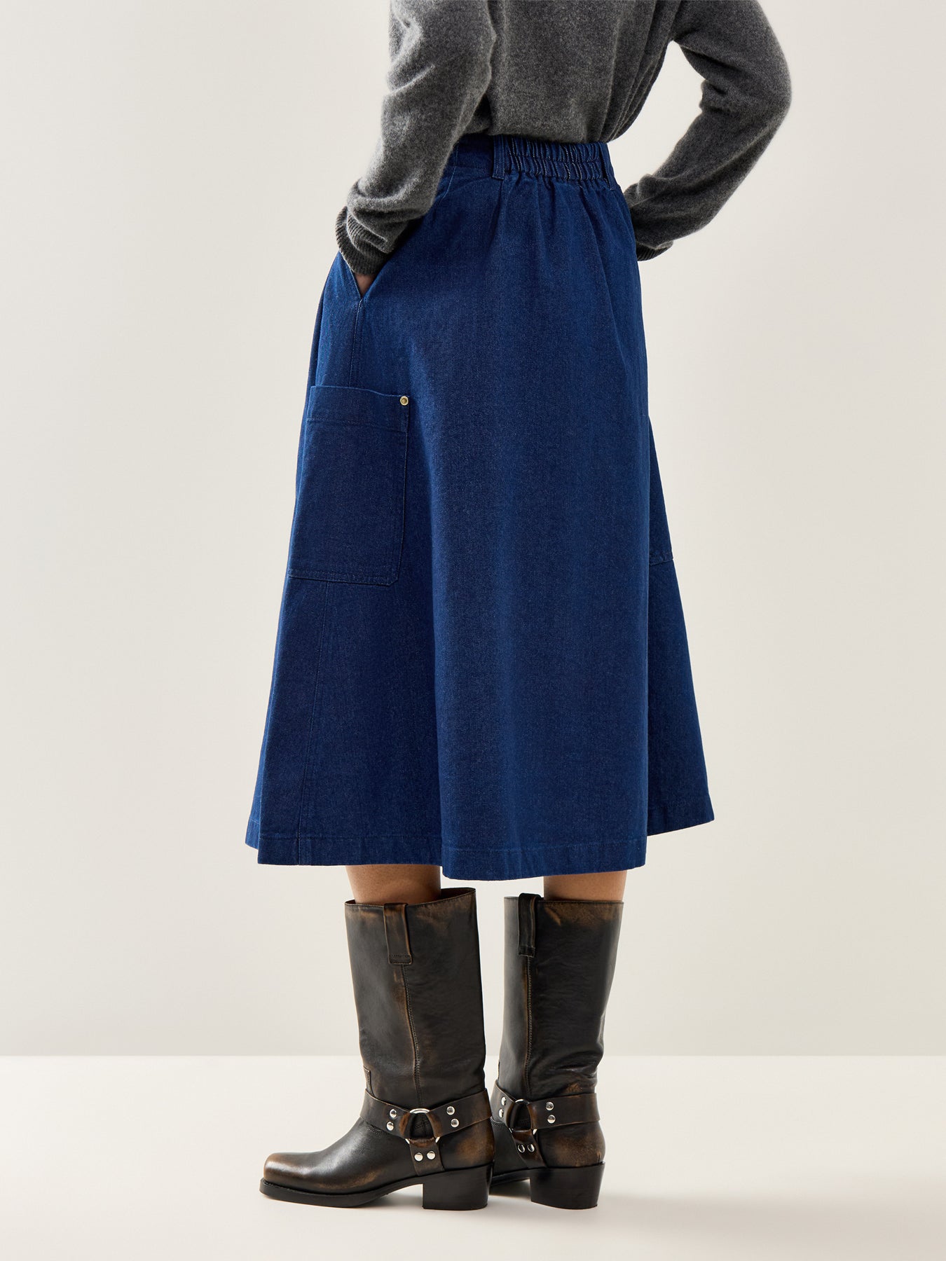 Saima Denim Midi Skirt Rinse Wash
