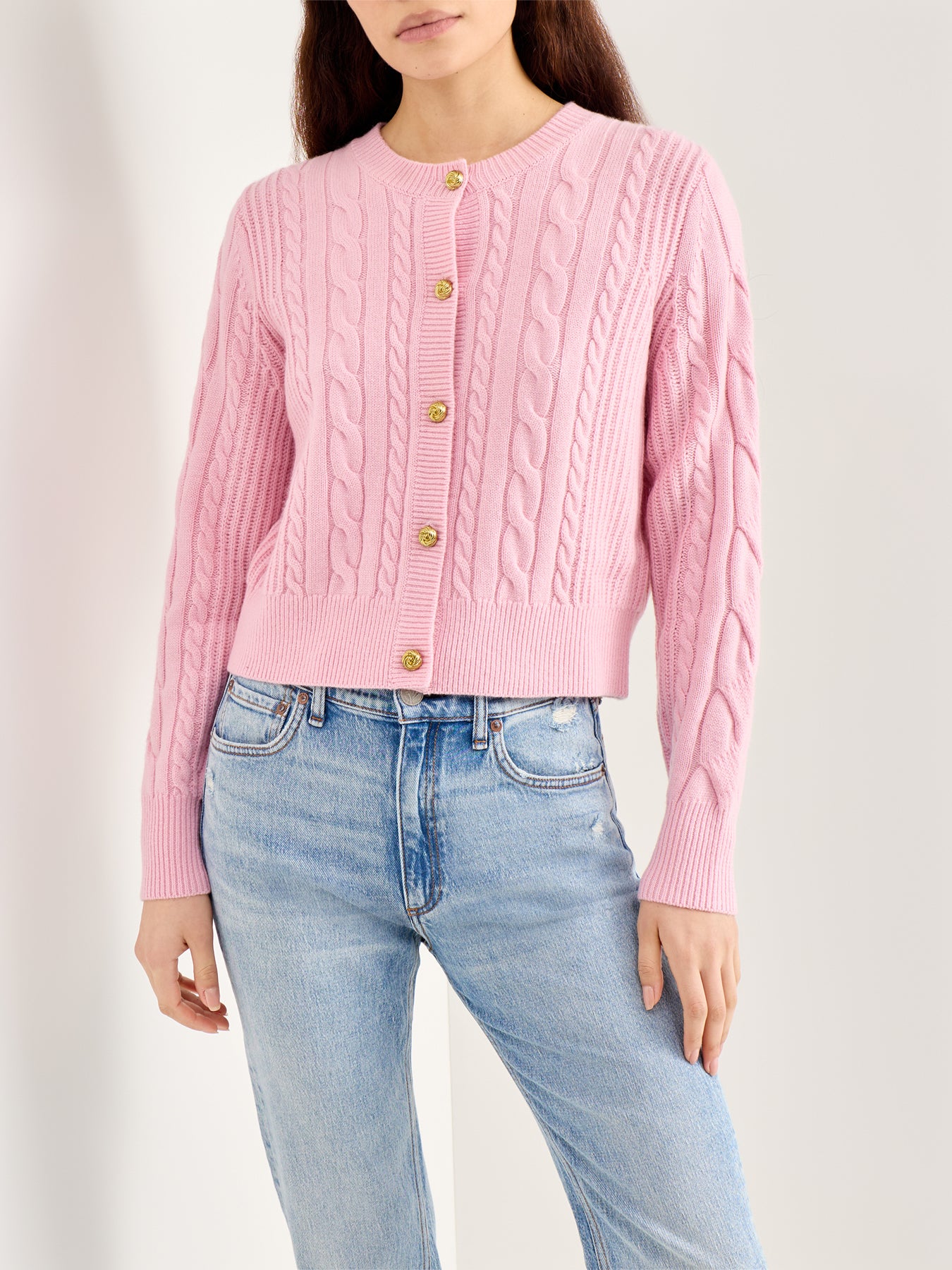 Elina Knitted Crew Neck Cardigan Pink