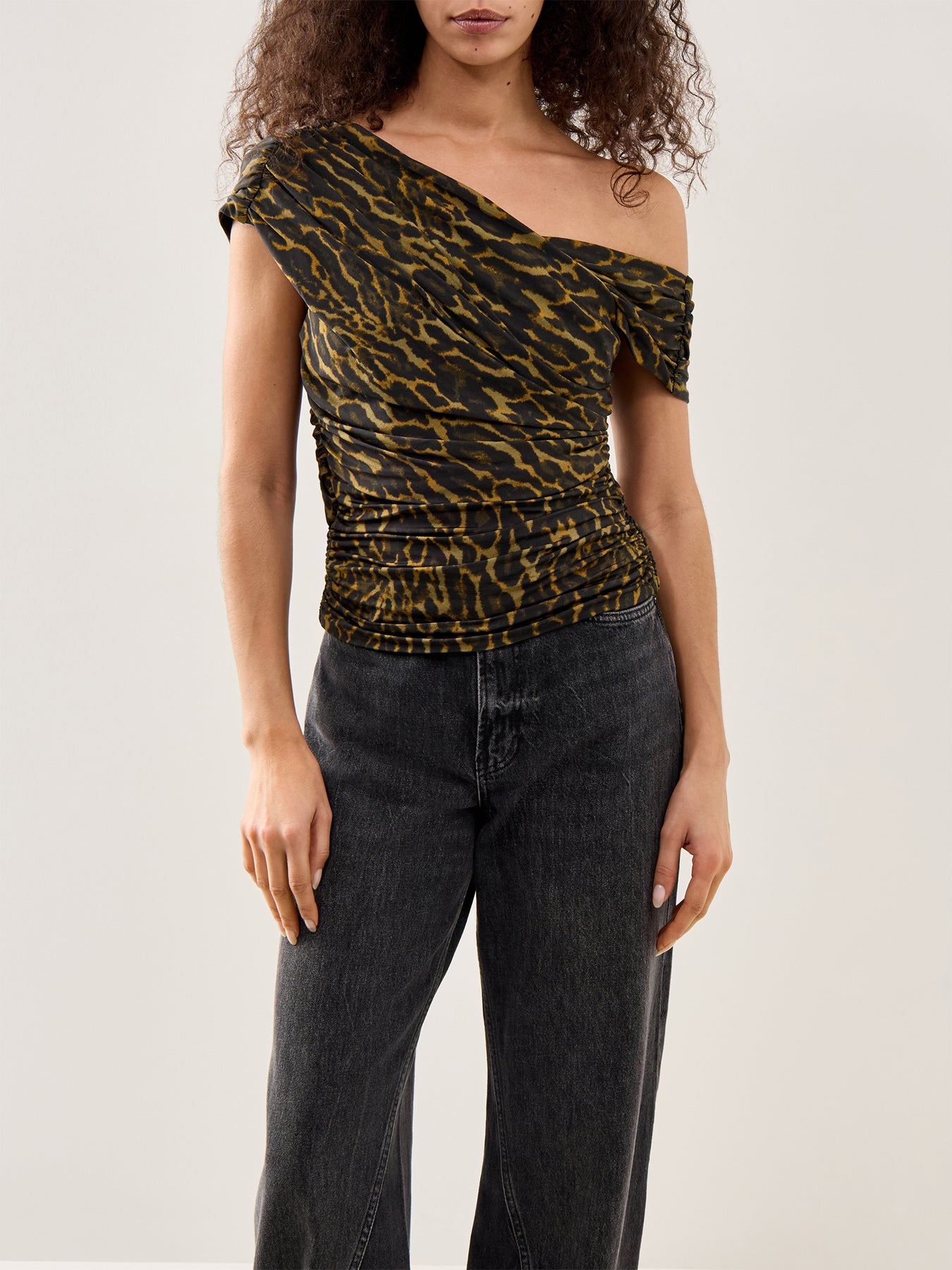 Shiny Jersey Ruched Sleeveless Top Multi