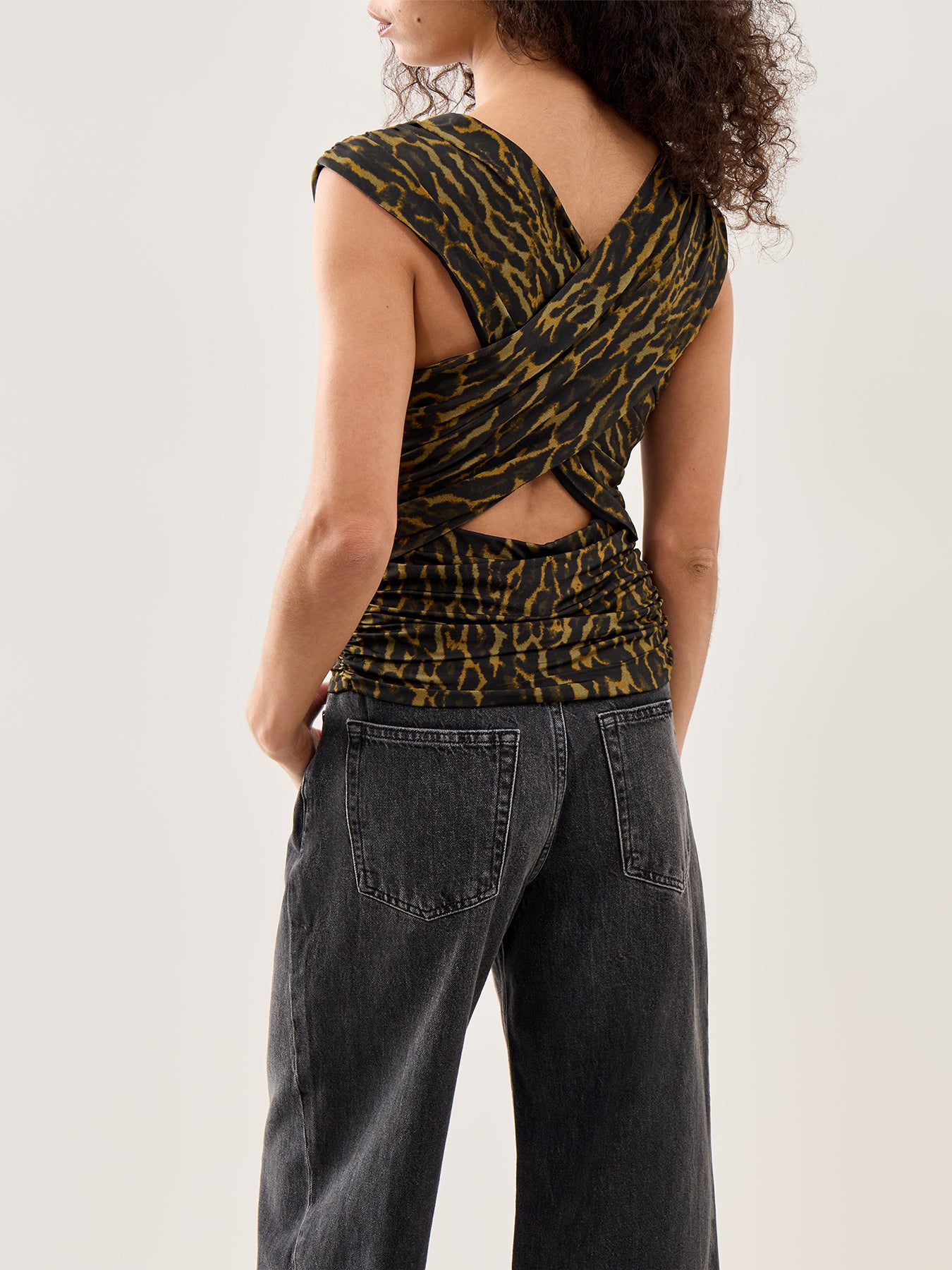 Shiny Jersey Ruched Sleeveless Top Multi