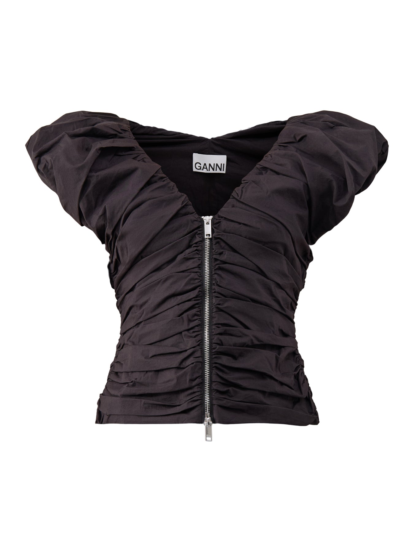 Stretch Cotton Ruched Top Black