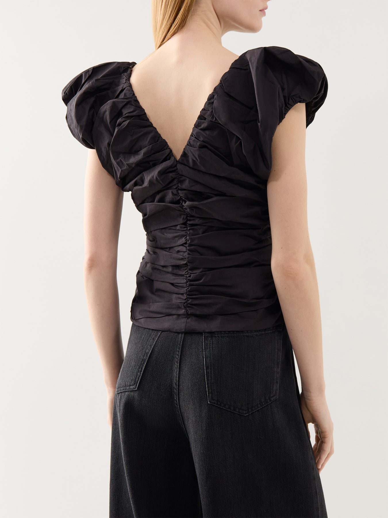 Stretch Cotton Ruched Top Black