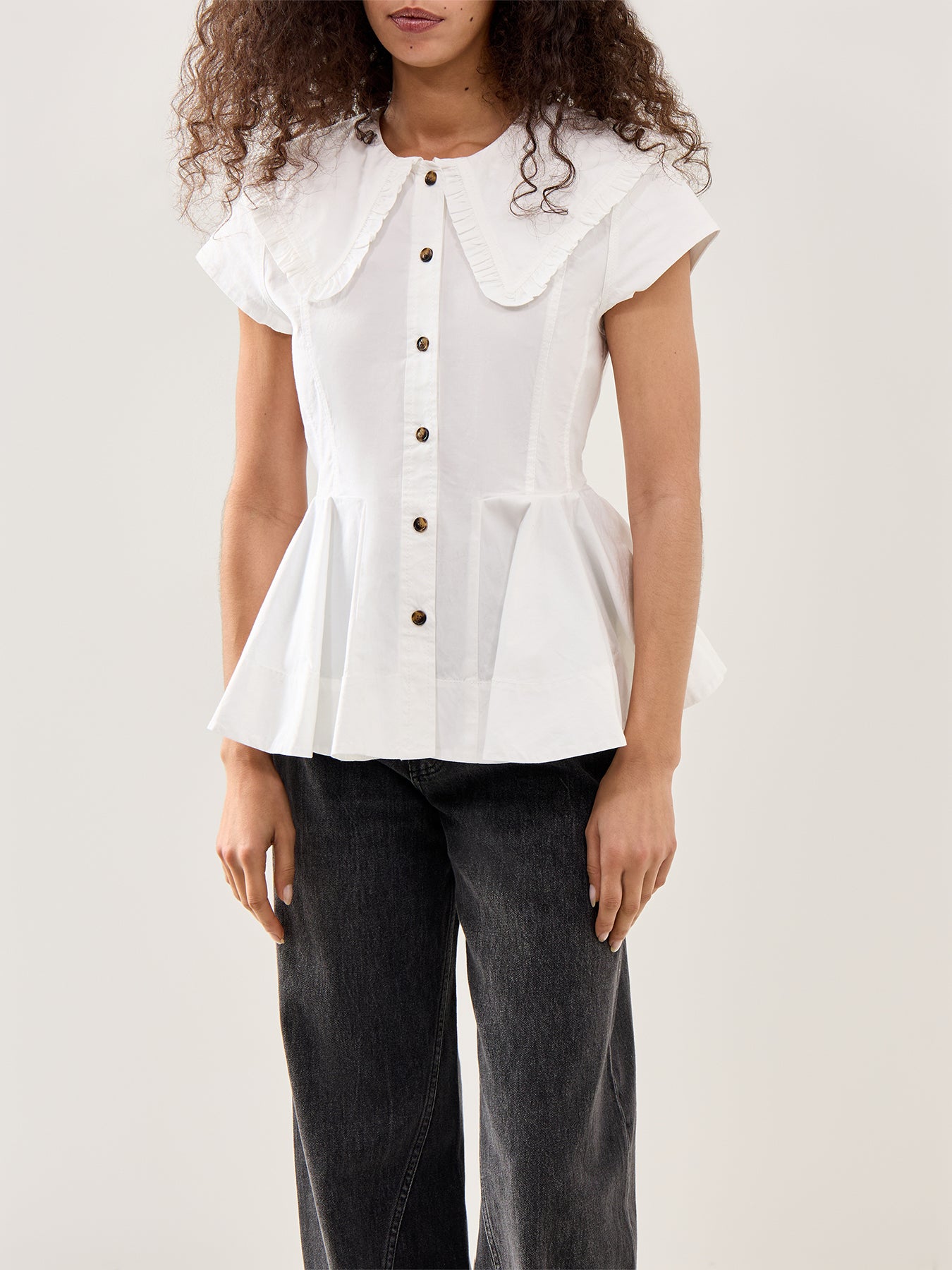 Peter Pan Collar Stretch Cotton Shirt White