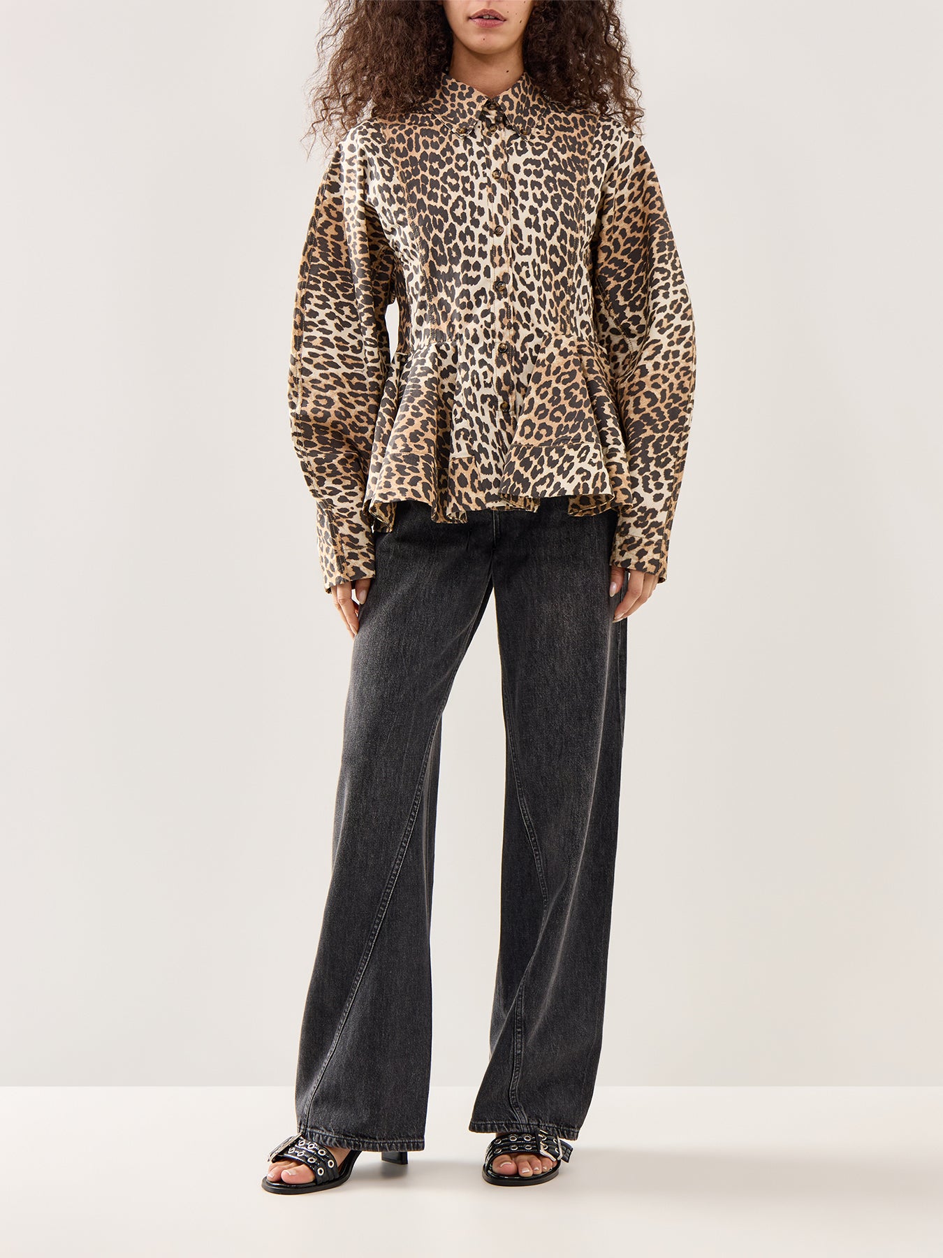 Printed Cotton Peplum Shirt Multi