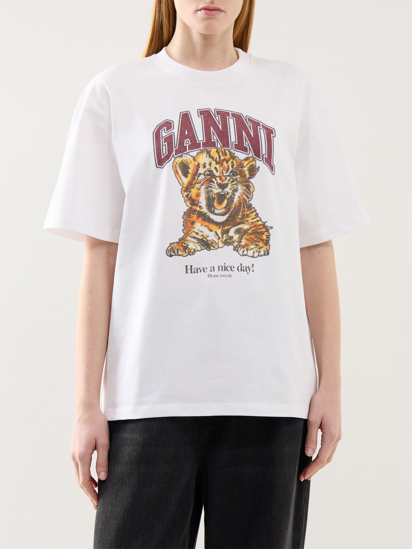 Heavy Cotton Jersey Beaded Baby Tiger Print White