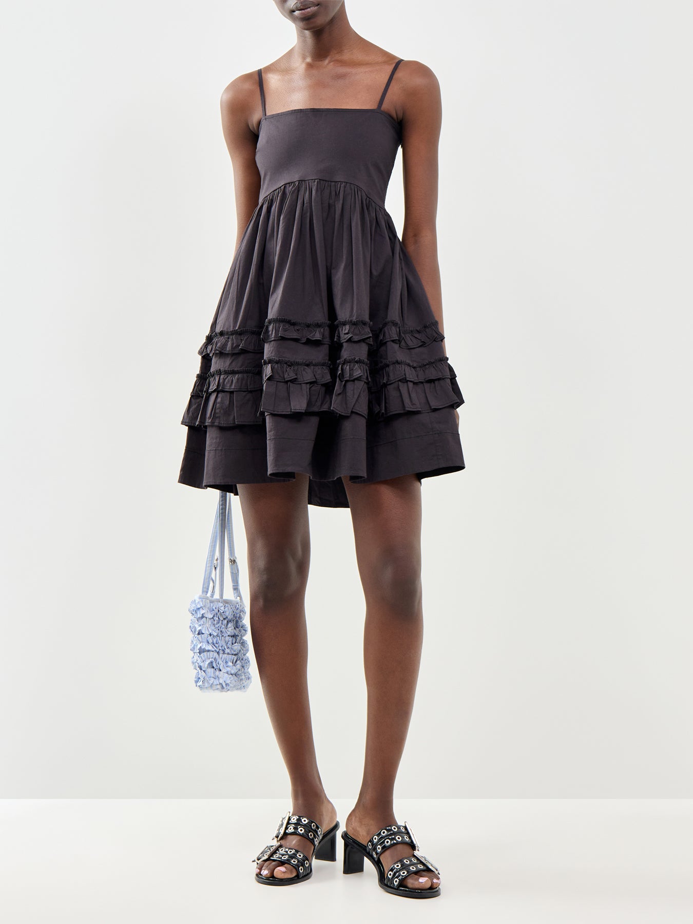 Stretch Cotton Mini Strap Dress Black