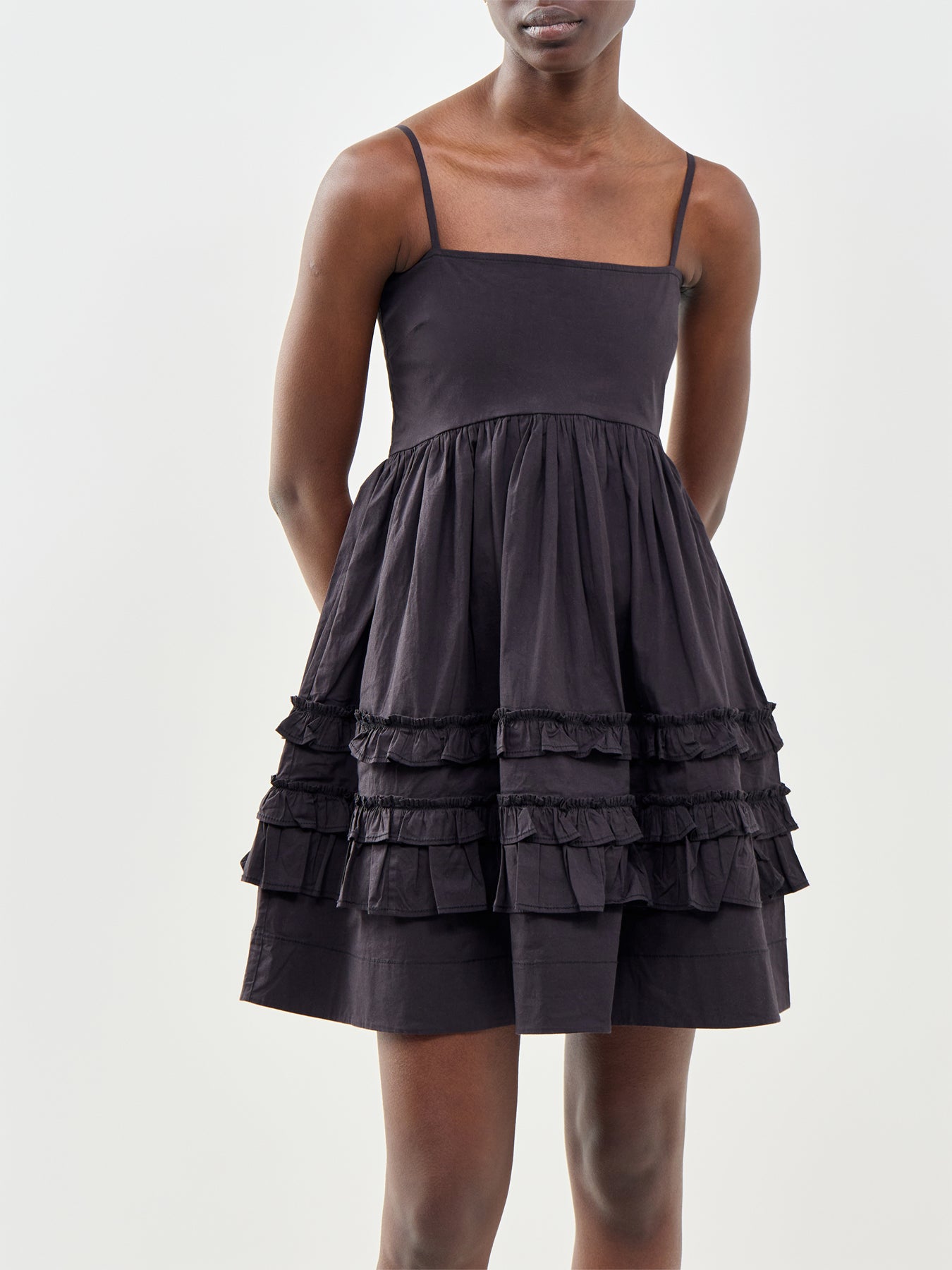Stretch Cotton Mini Strap Dress Black