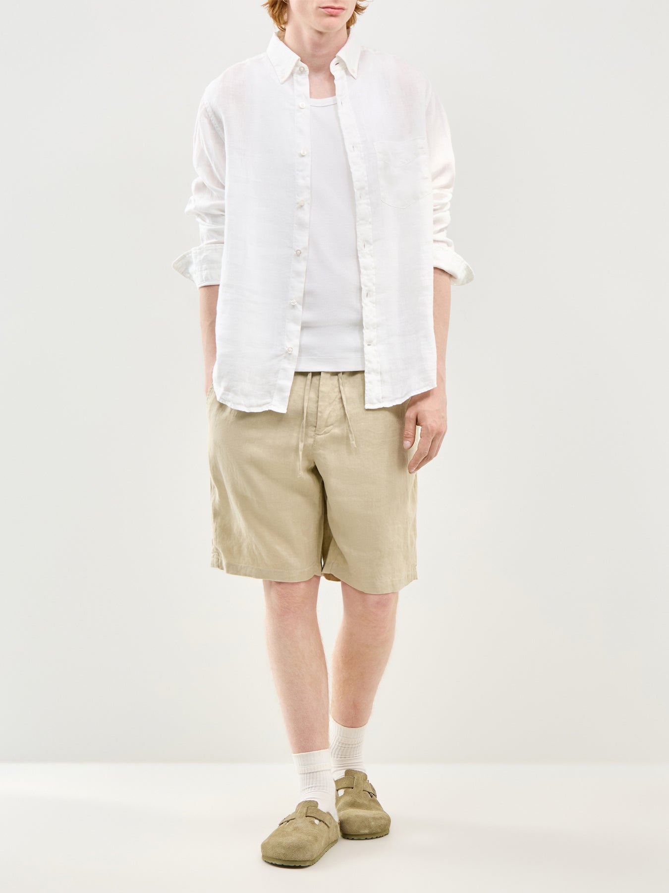Garment Dyed Linen Shirt White