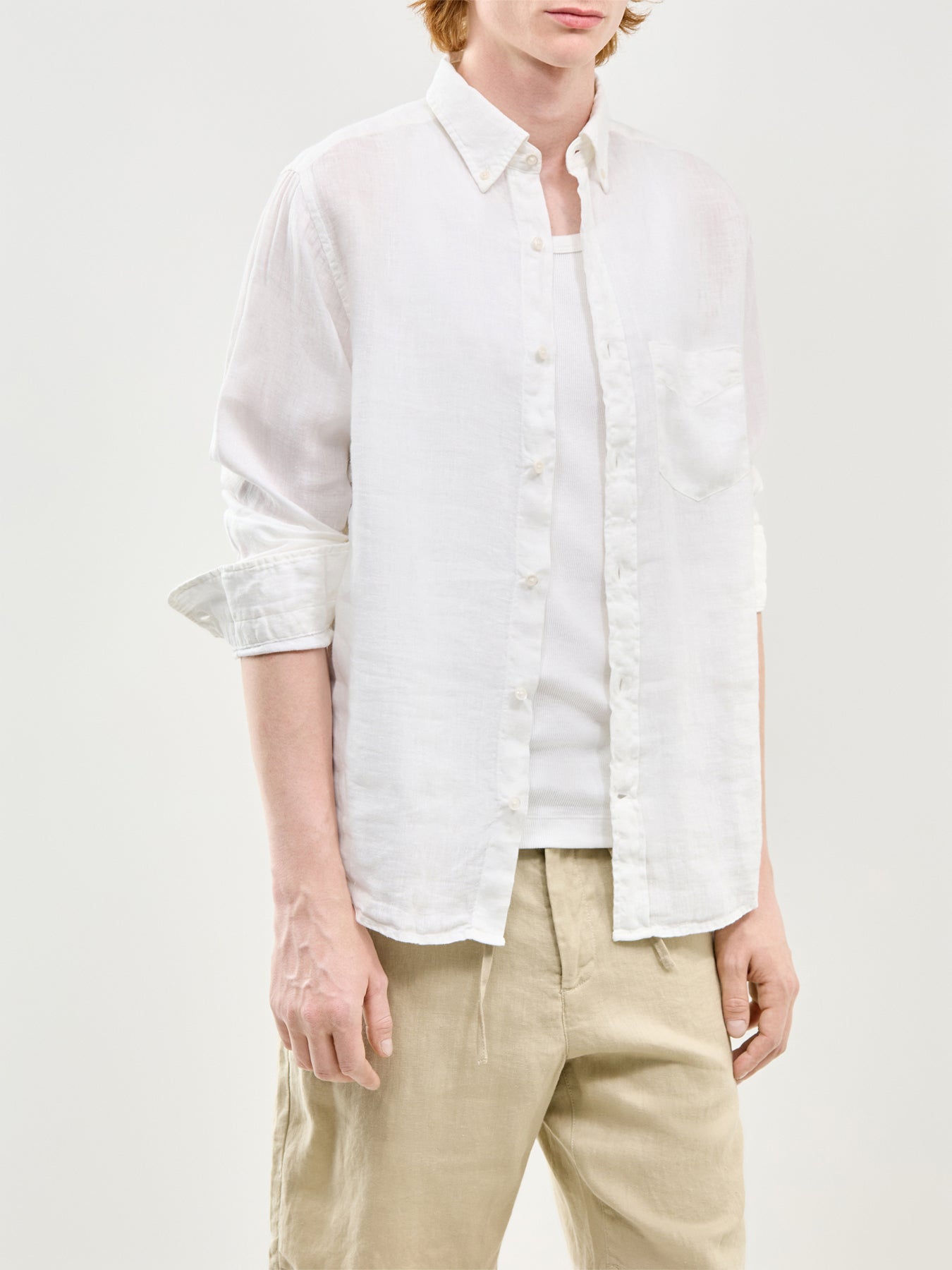 Garment Dyed Linen Shirt White