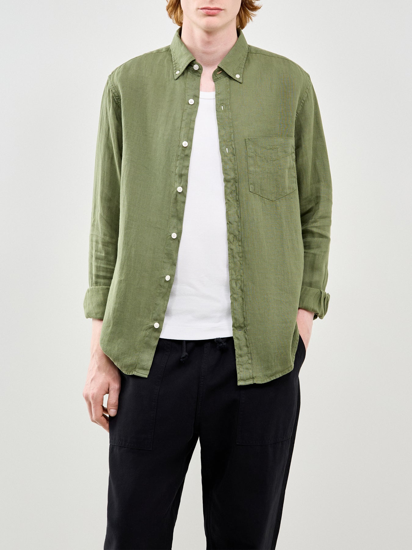 Garment Dyed Linen Shirt Green