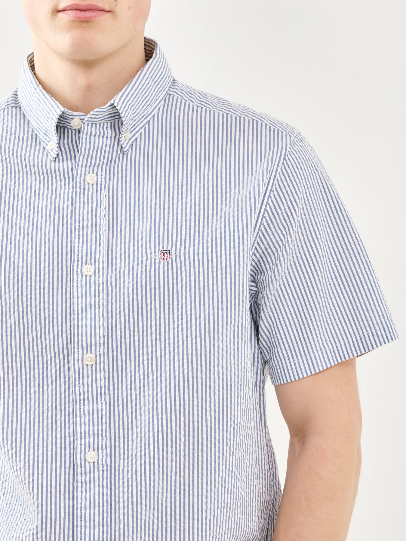 GANT Seersucker Stripe Short Sleeve Shirt Blue