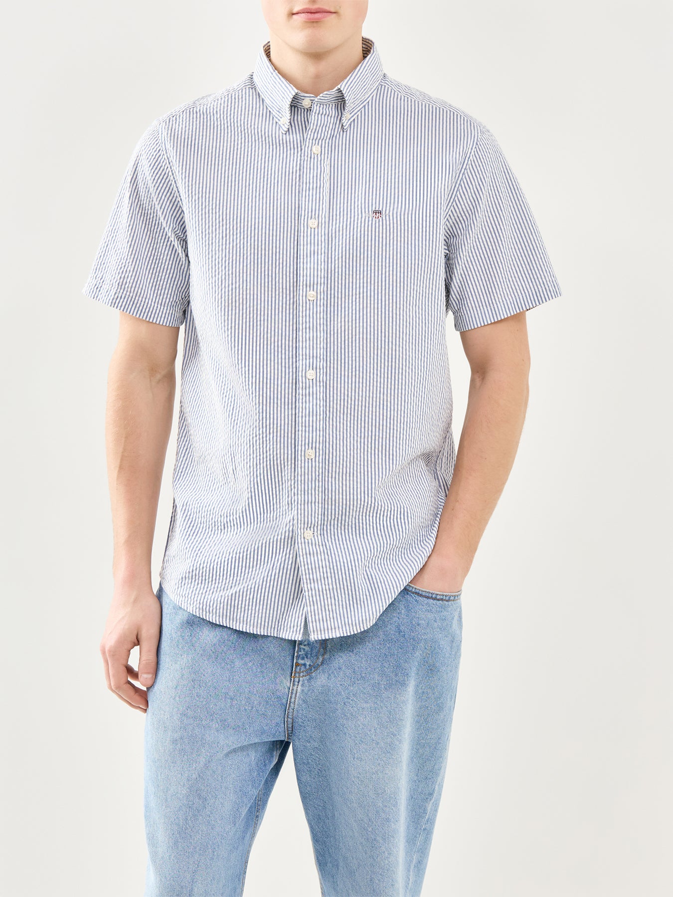 GANT Seersucker Stripe Short Sleeve Shirt Blue