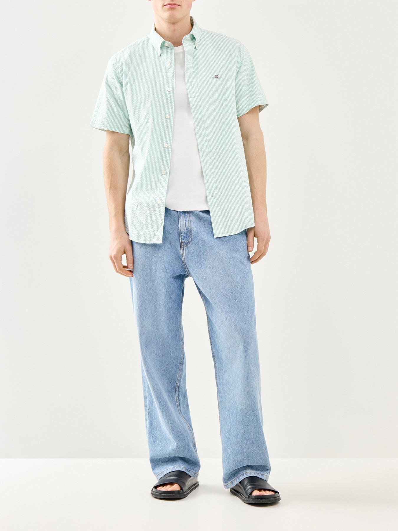 GANT Seersucker Stripe Short Sleeve Shirt Turquoise